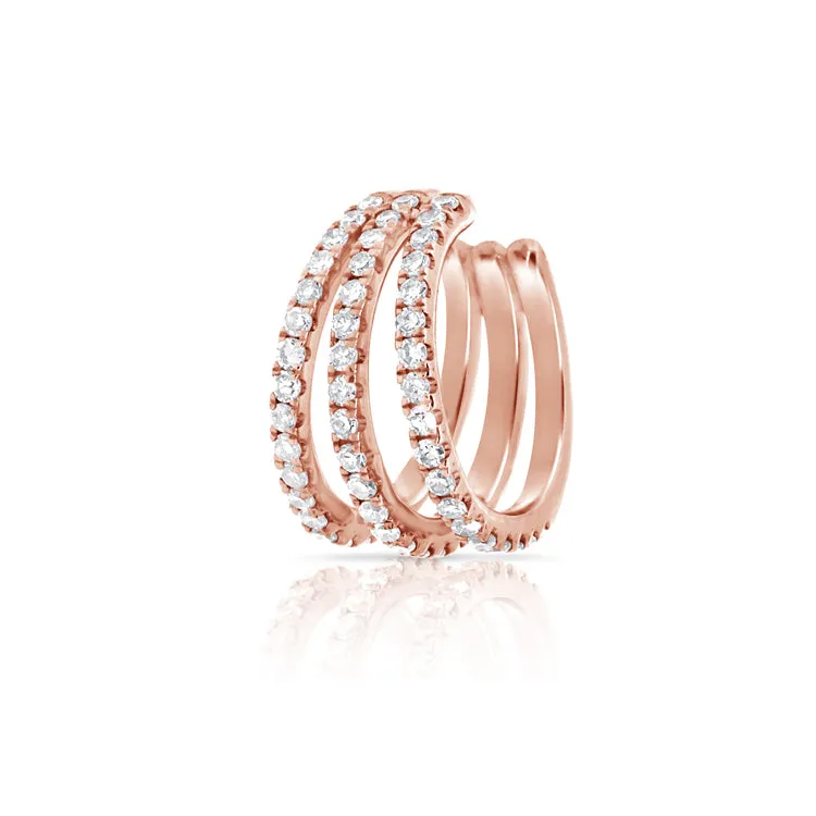 14k Gold & Diamond Triple Row Single Earring Cuff - 0.20ct