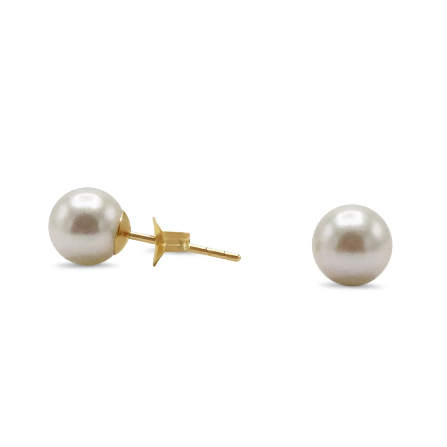 6.5-7mm White Akoya Cultured Pearl Earstuds - 18ct Yellow Gold