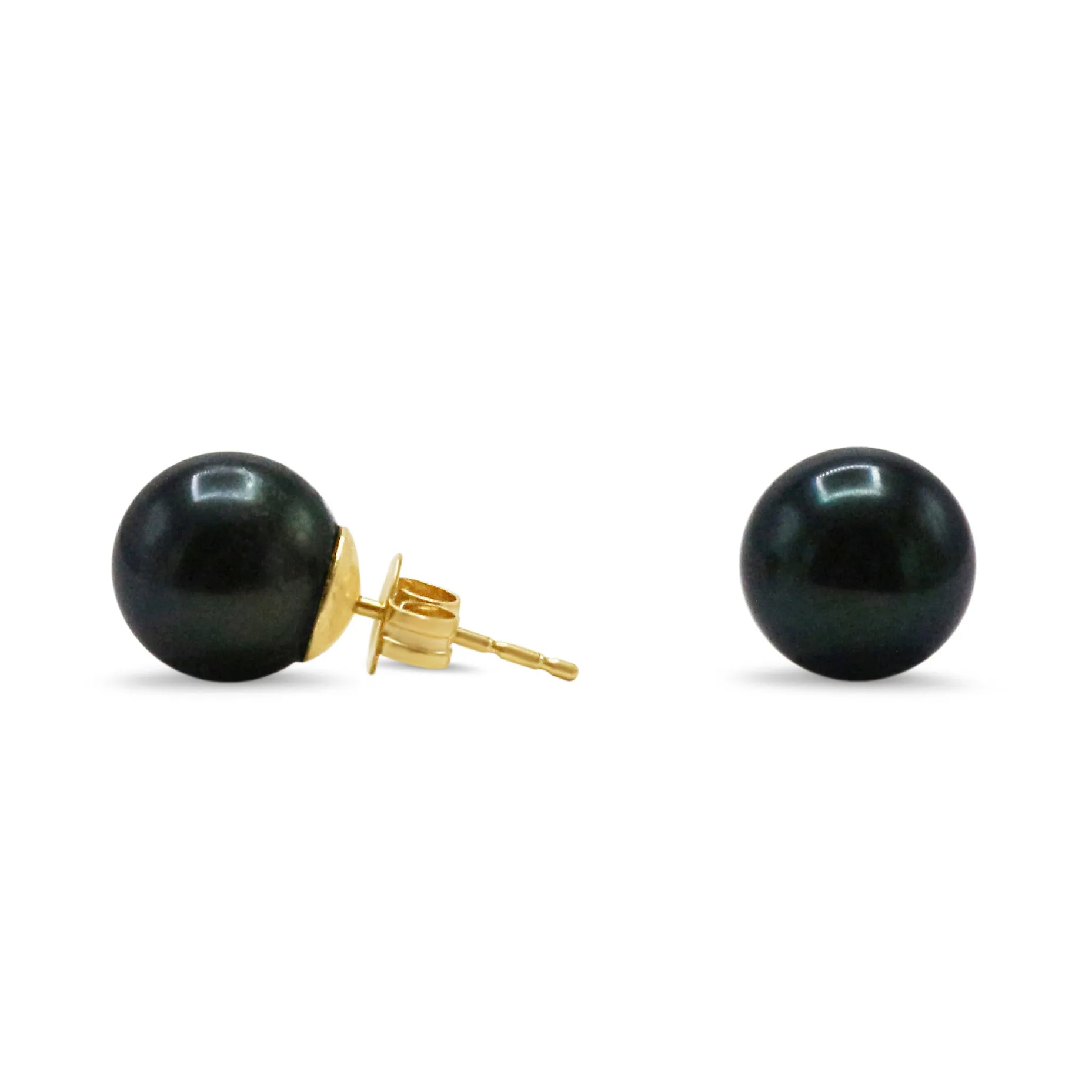 8-8.5mm Black Akoya Cultured Pearl Earstuds - 18ct Yellow Gold