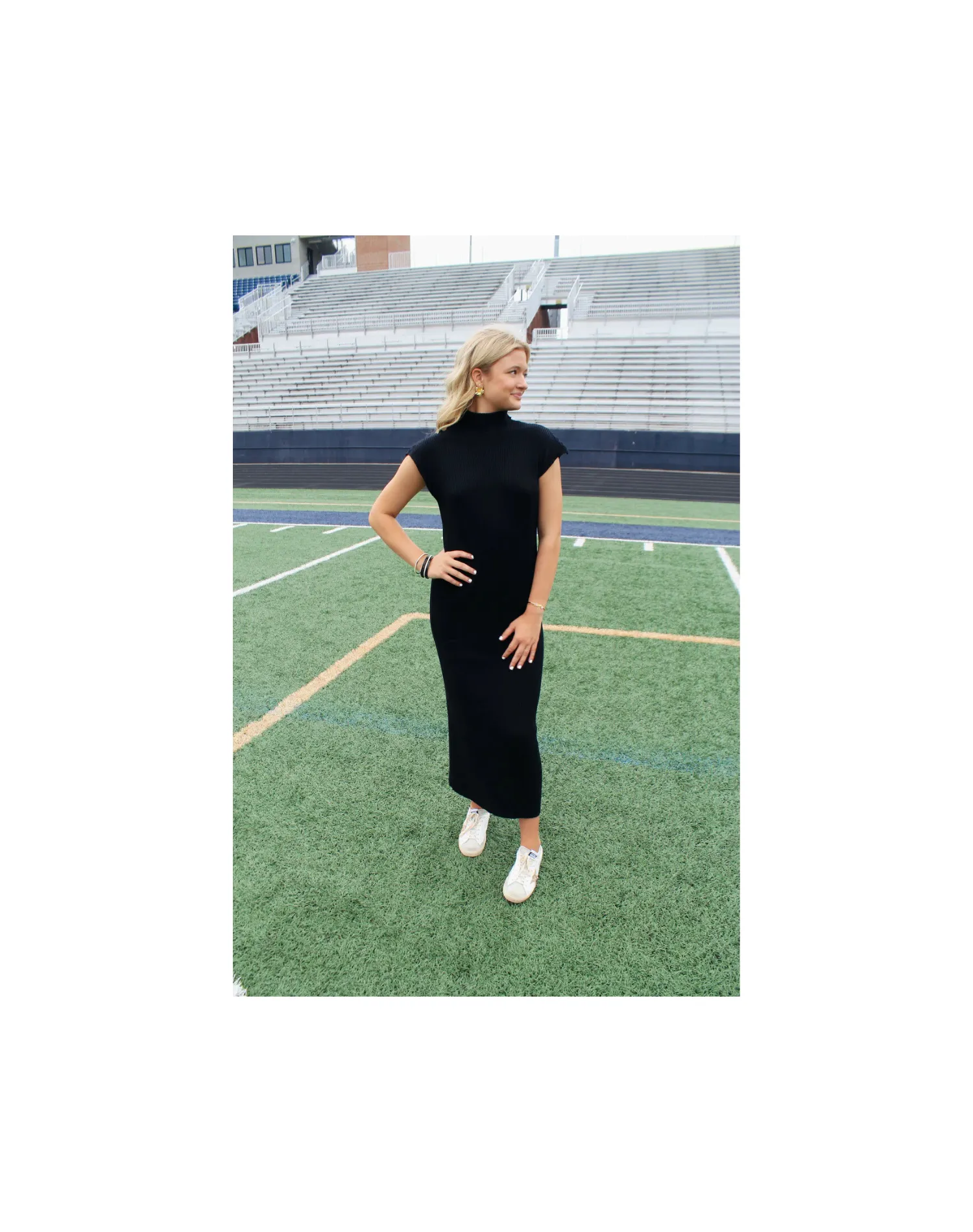 Aconitum Mock Neck Knit Midi Dress | Black
