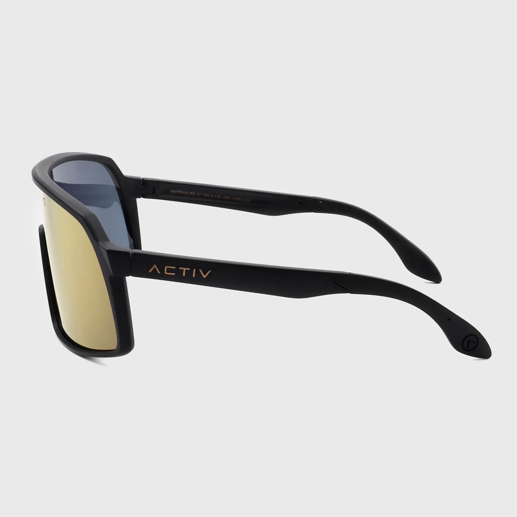 ACTIV - AERO - Matte Black with Gold Mirror Lens
