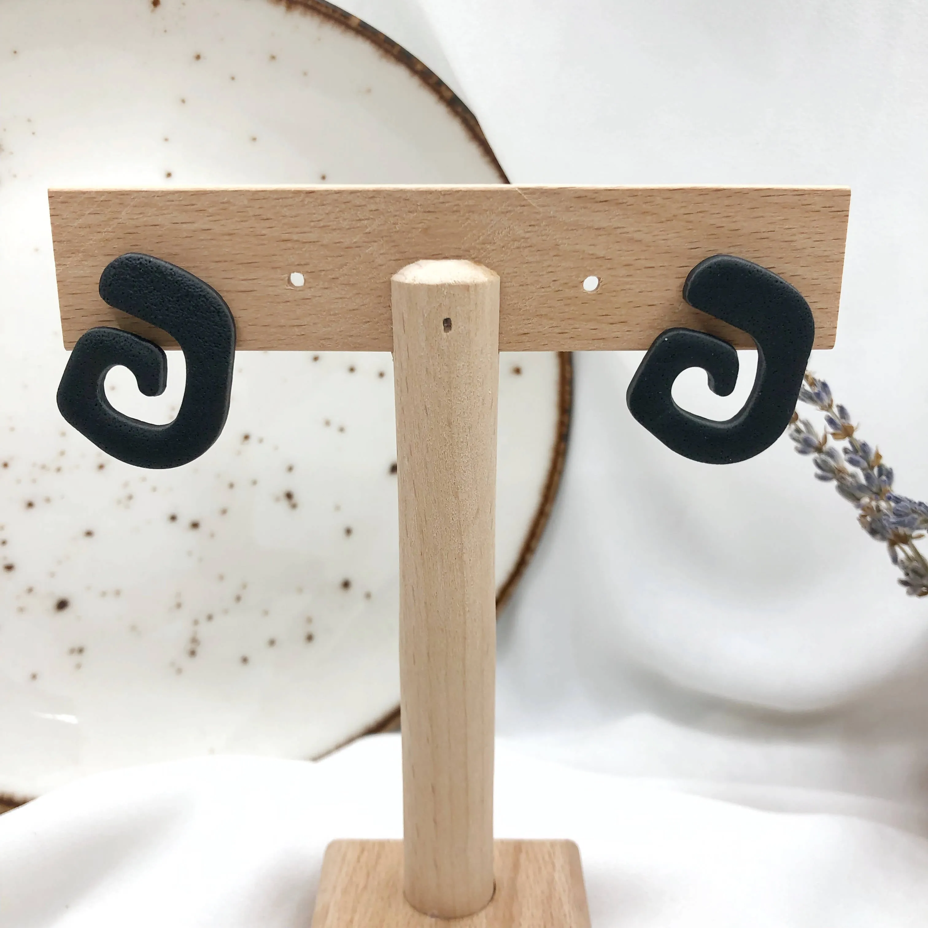 Artisan Made Black Polymer Clay Earrings - Nickel Free