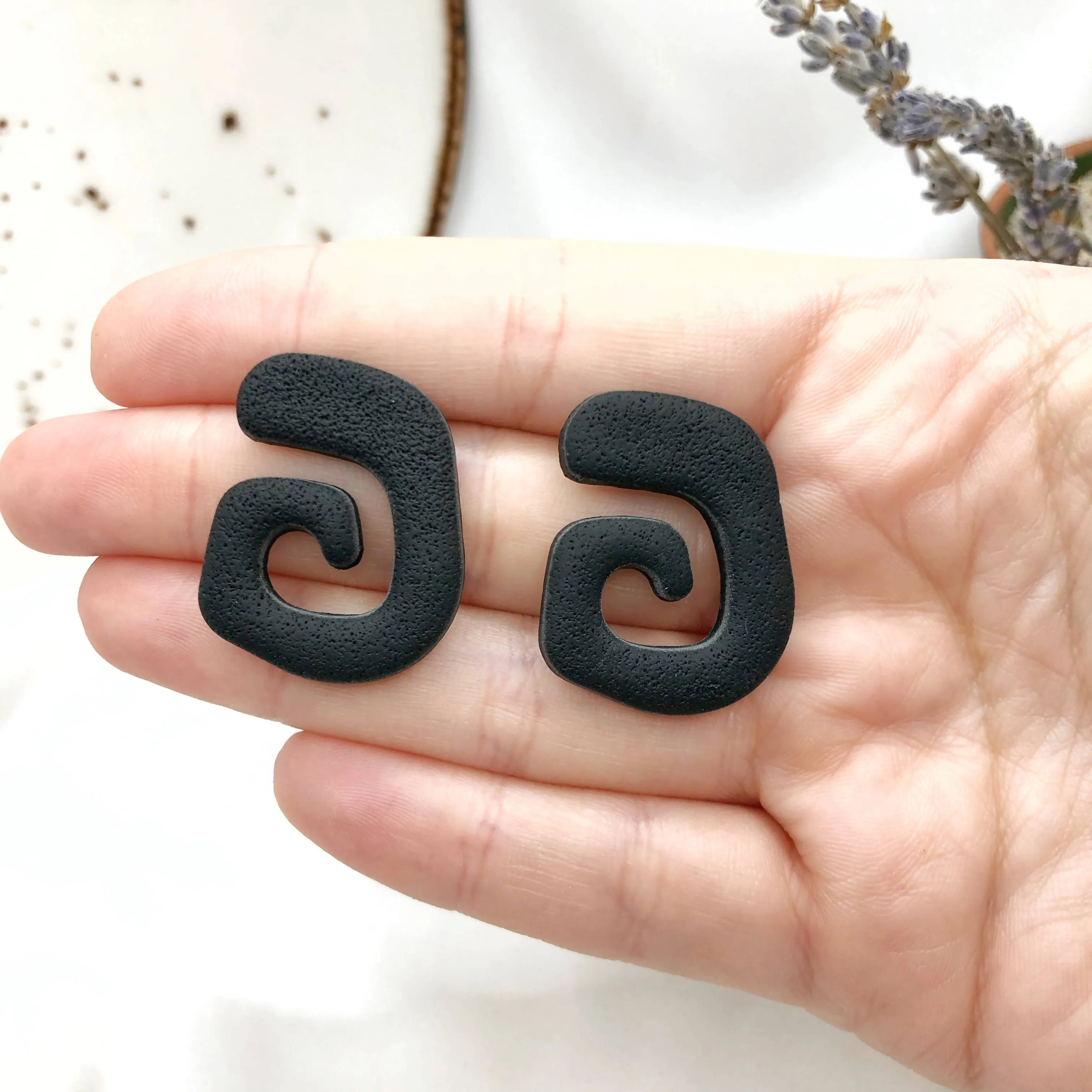 Artisan Made Black Polymer Clay Earrings - Nickel Free