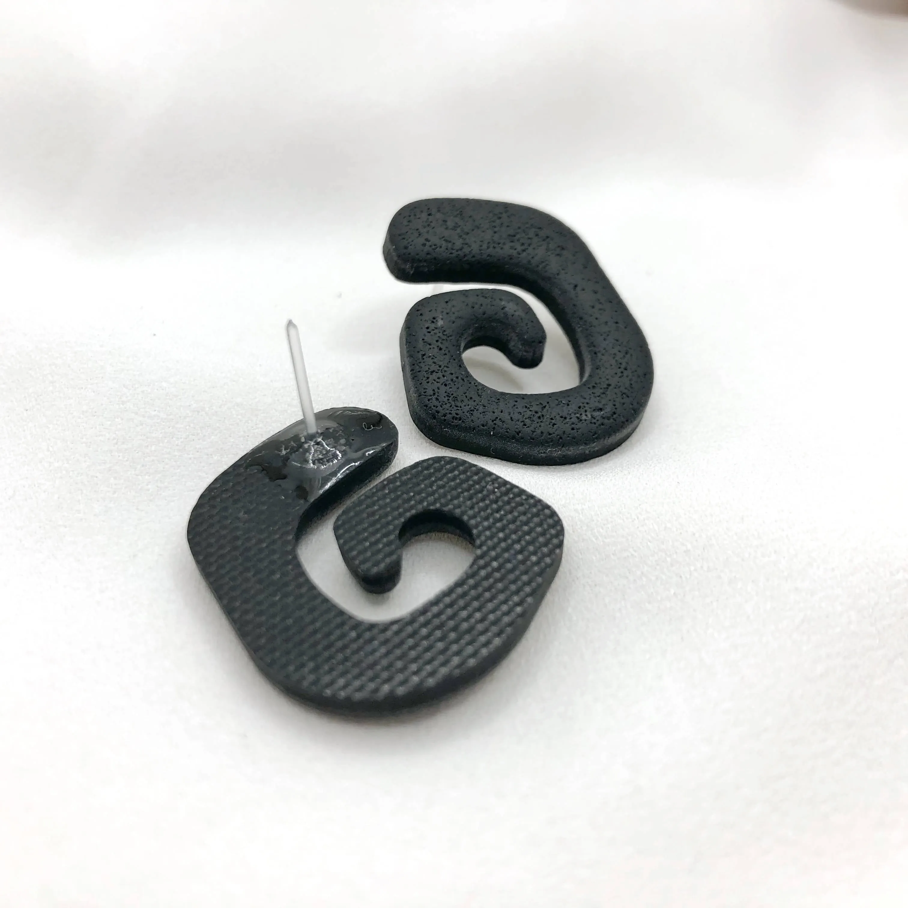 Artisan Made Black Polymer Clay Earrings - Nickel Free