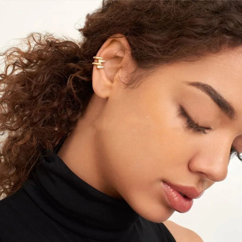 Asymmetrical Inlaid Zirconium and Gold Ear Cuff | No piercing Required