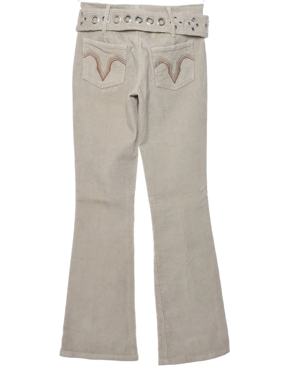 Beige Corduroy Flared Y2K Trousers - W24 L31