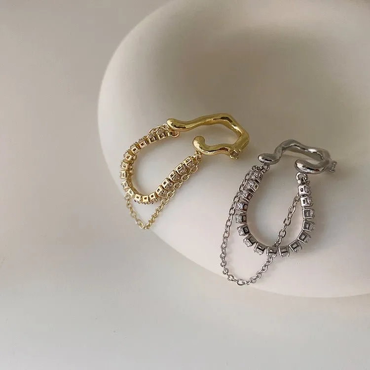 Bling and Chain Rhinestone and Gold Ear Cuff
