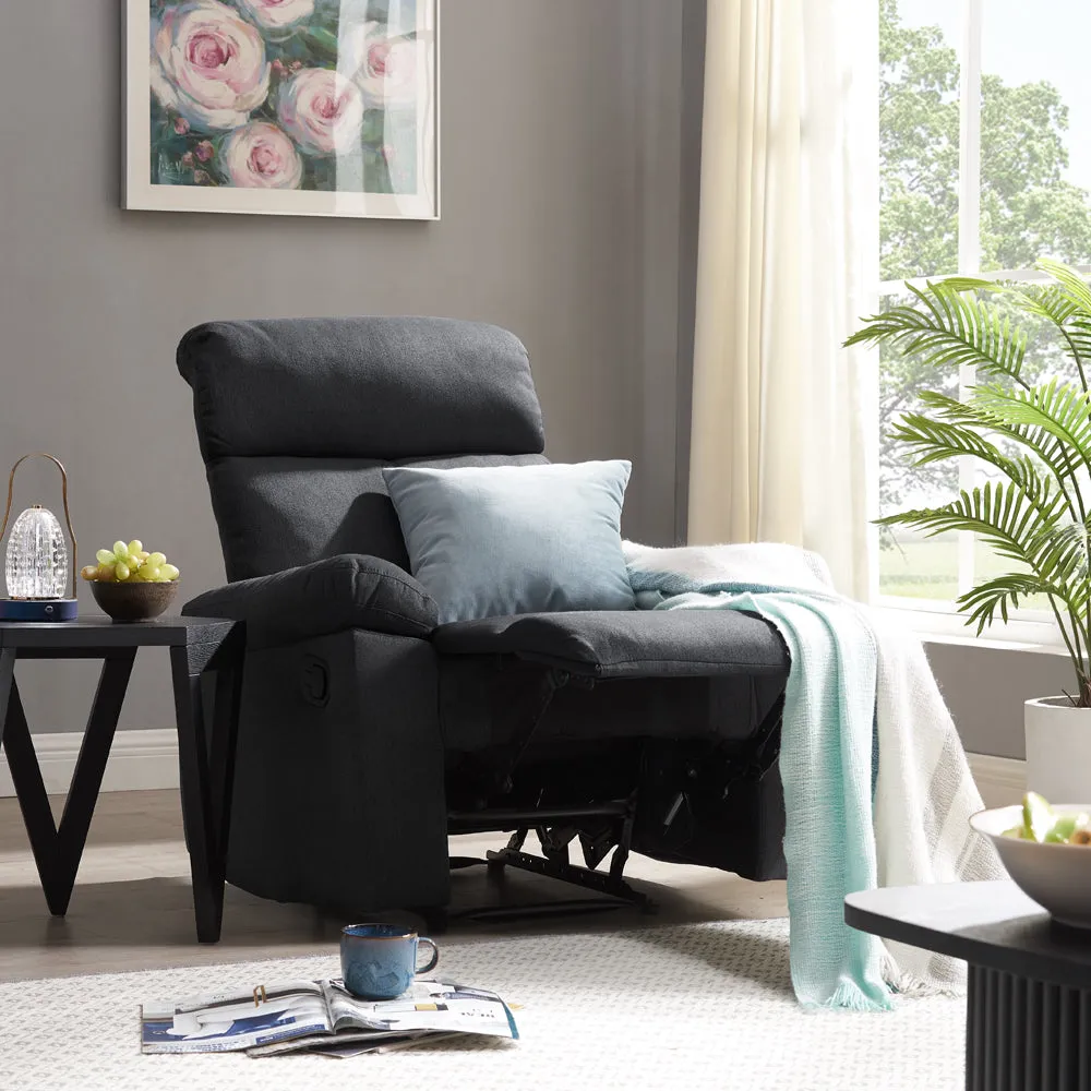 Brody Sofa Suite Armchair Manual Recliner Dark Grey Padded Fabric