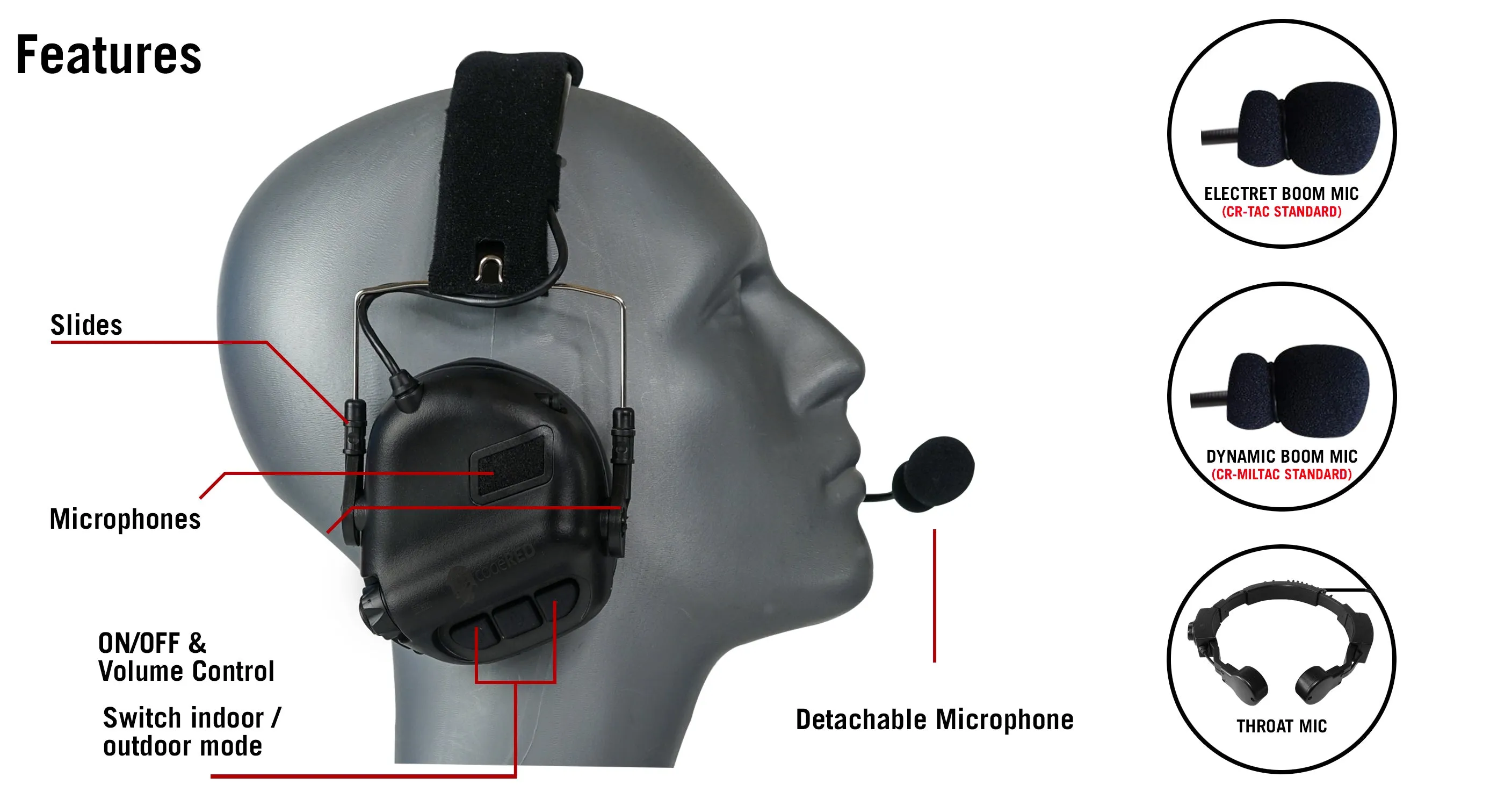 CR-MILTAC Dual Ear Muff Tactical Headset