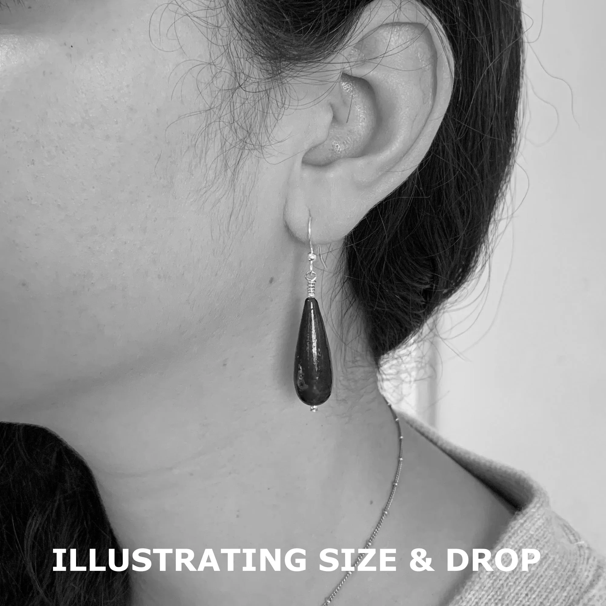 Earrings with speckled red and aventurine Murano glass long pear drops on silver or gold
