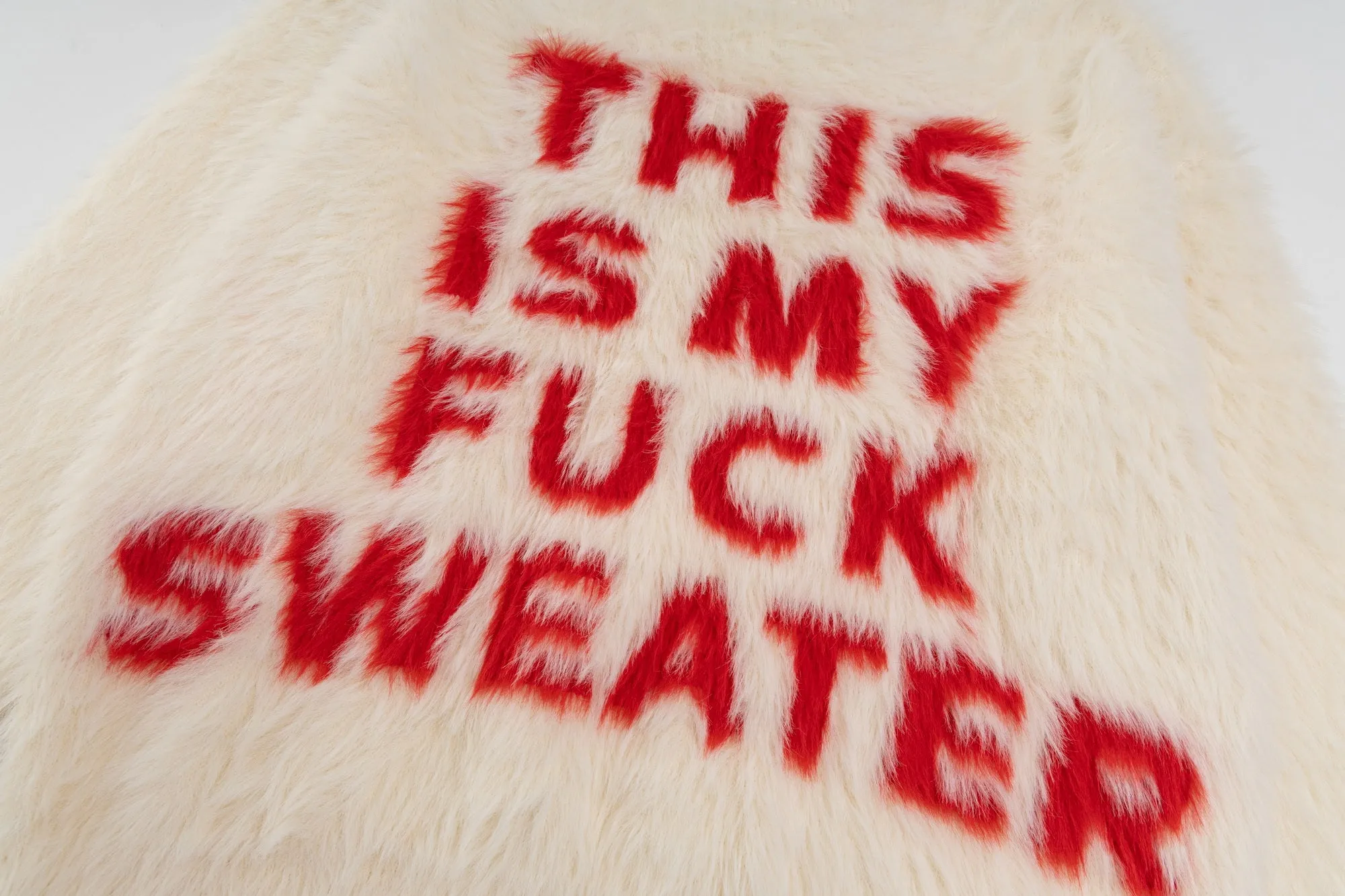 Fuck slogan sweater grunge knitted fluffy 90s inspired jumper beige