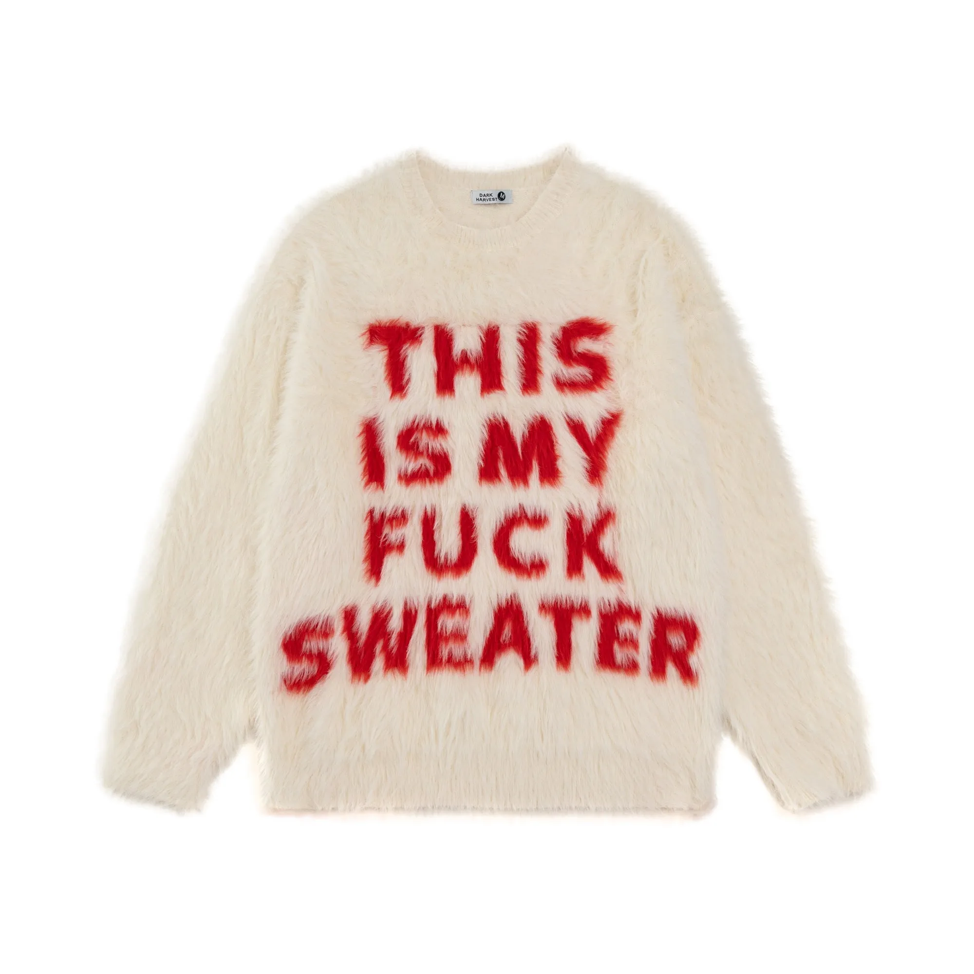 Fuck slogan sweater grunge knitted fluffy 90s inspired jumper beige