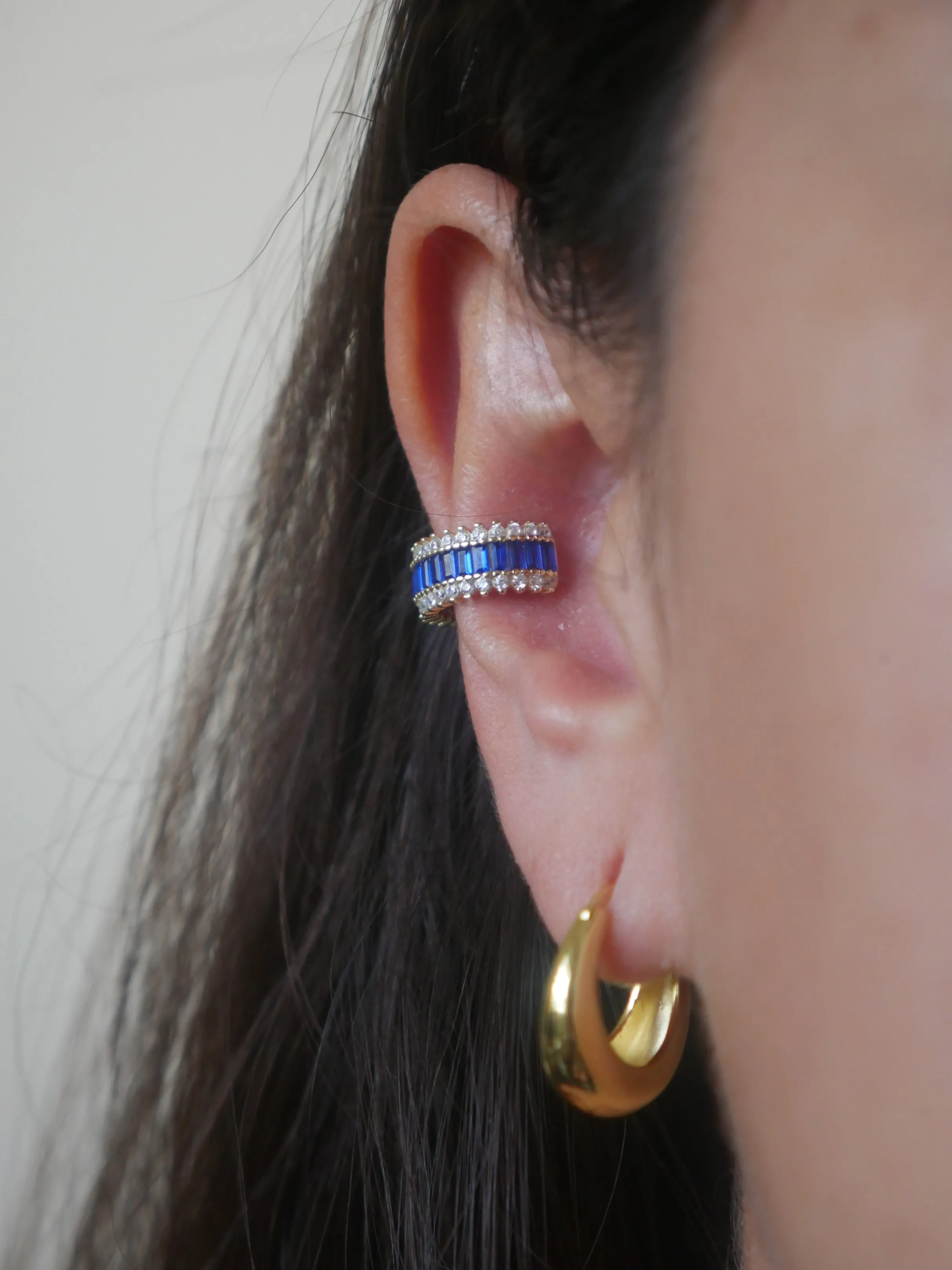 Glamorous Ear Cuffs .925 Sterling Silver 14k Gold Plated Baguette Diamond CZ Halo Statement Conch Adjustable None Pierced Ear Cuff Earrings