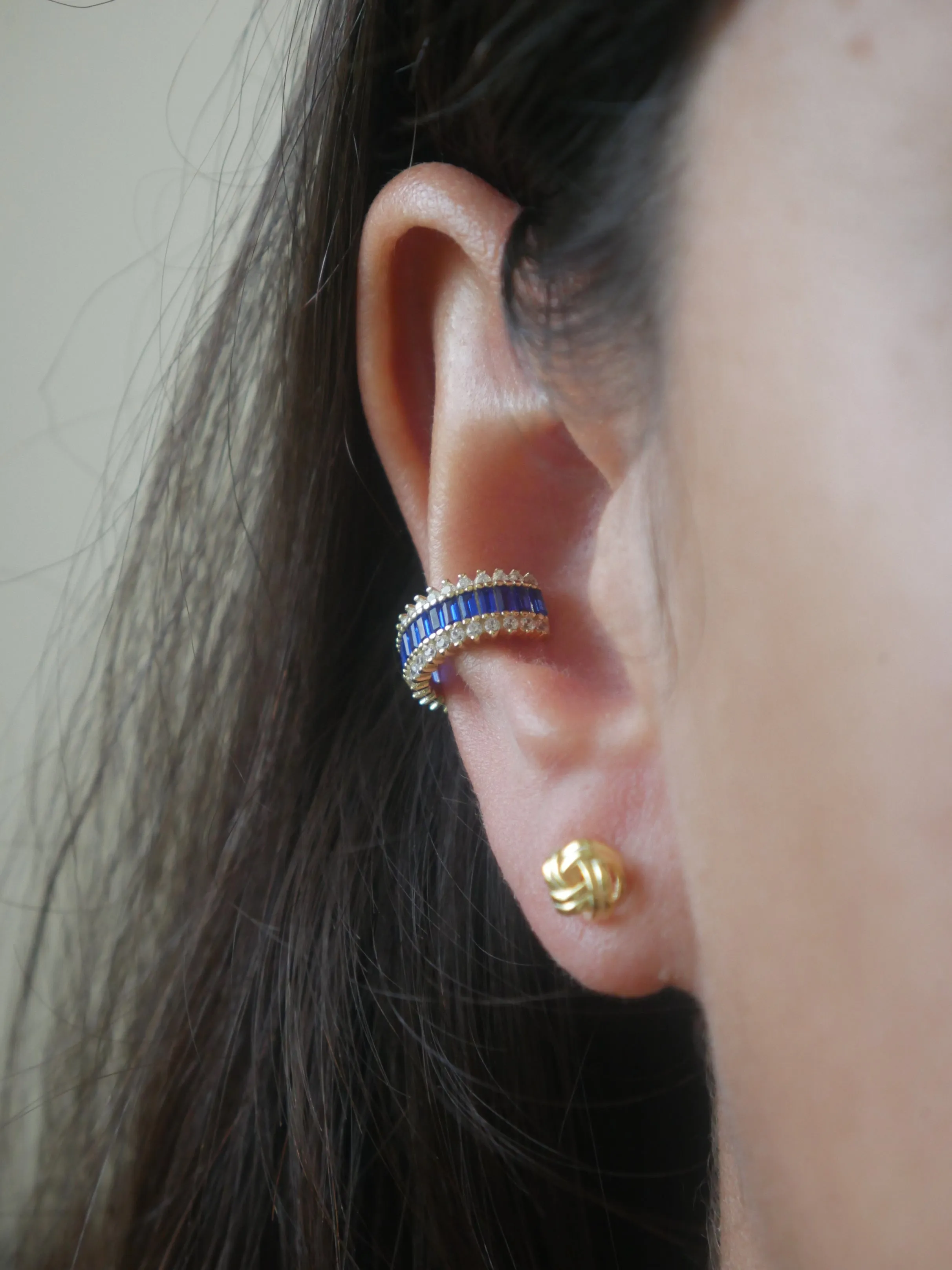 Glamorous Ear Cuffs .925 Sterling Silver 14k Gold Plated Baguette Diamond CZ Halo Statement Conch Adjustable None Pierced Ear Cuff Earrings