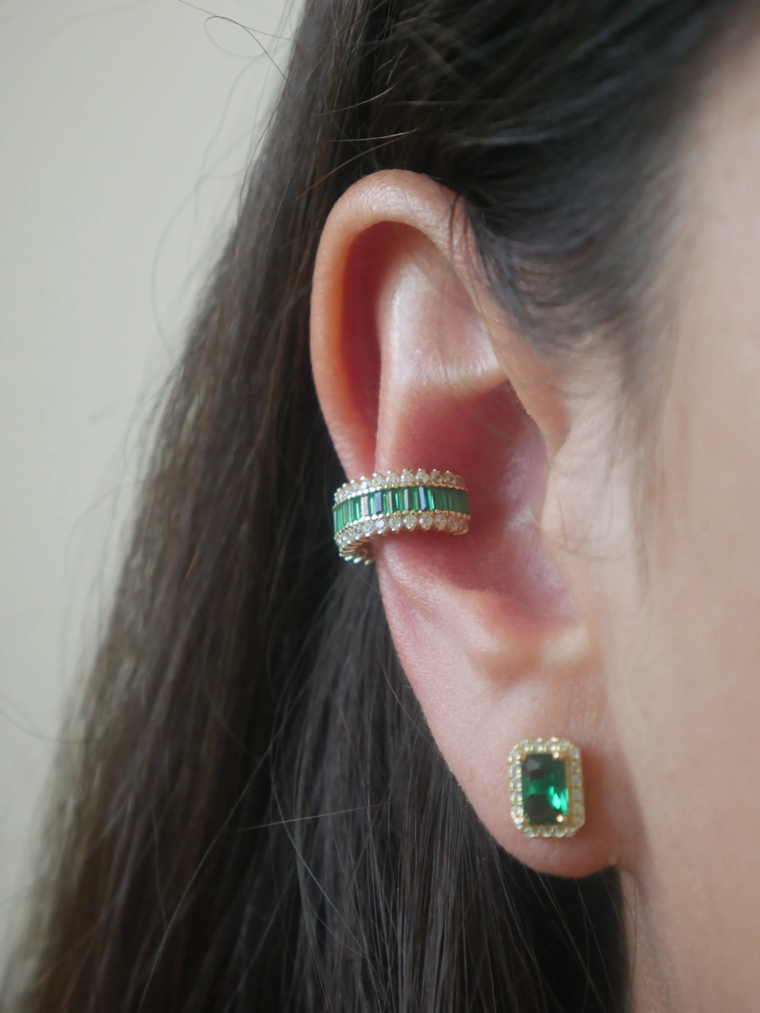 Glamorous Ear Cuffs .925 Sterling Silver 14k Gold Plated Baguette Diamond CZ Halo Statement Conch Adjustable None Pierced Ear Cuff Earrings