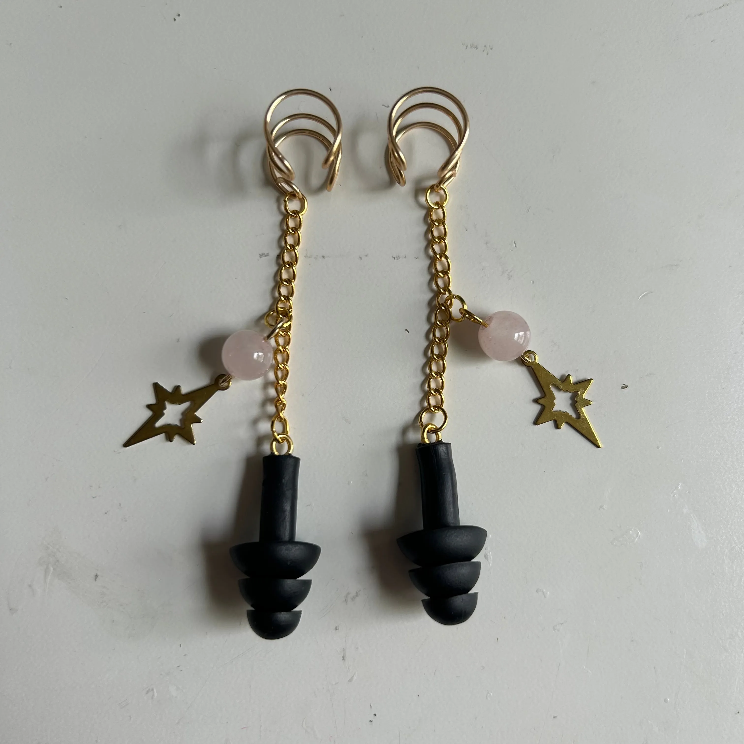 Gold Rose Quartz Earplug Ear Cuffs