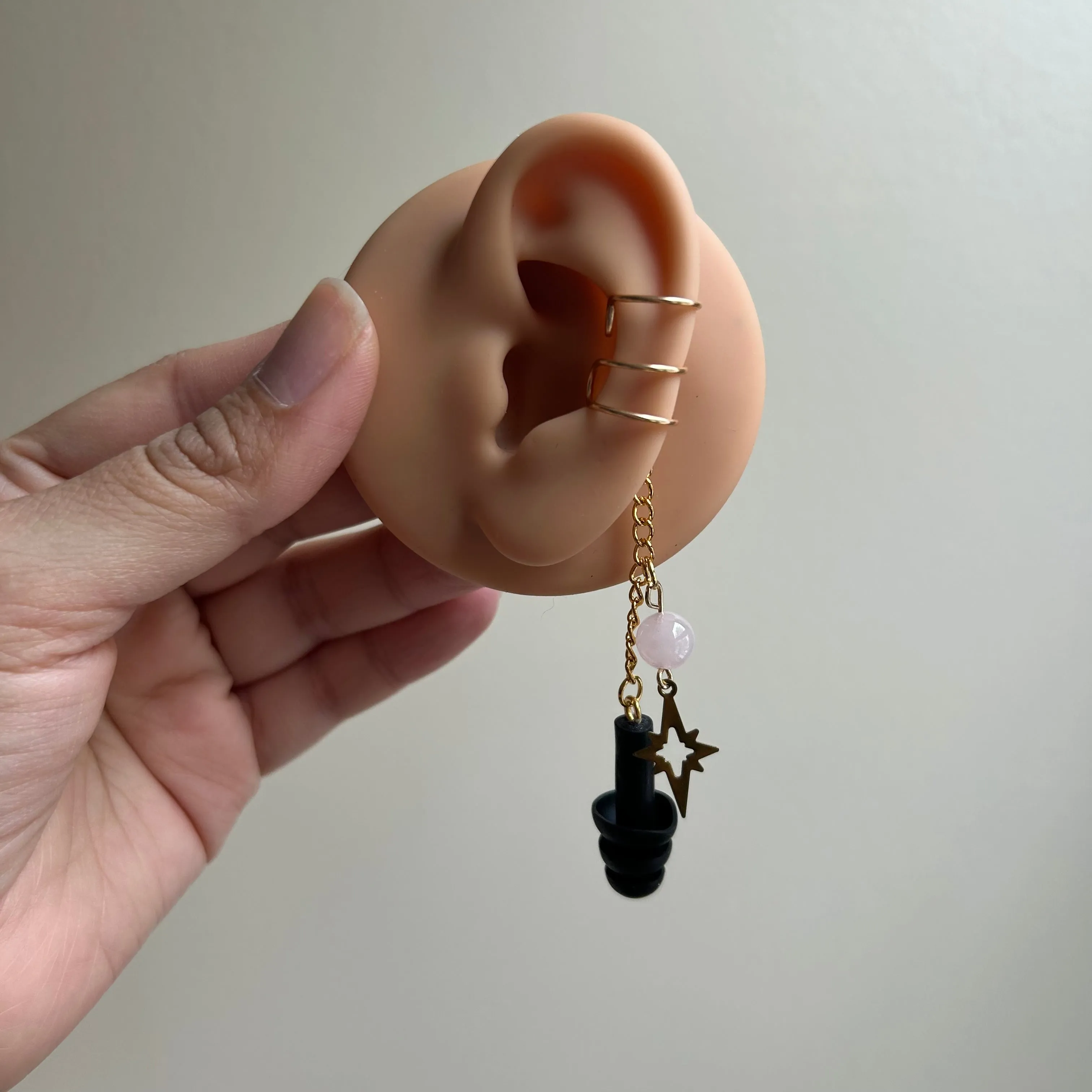 Gold Rose Quartz Earplug Ear Cuffs