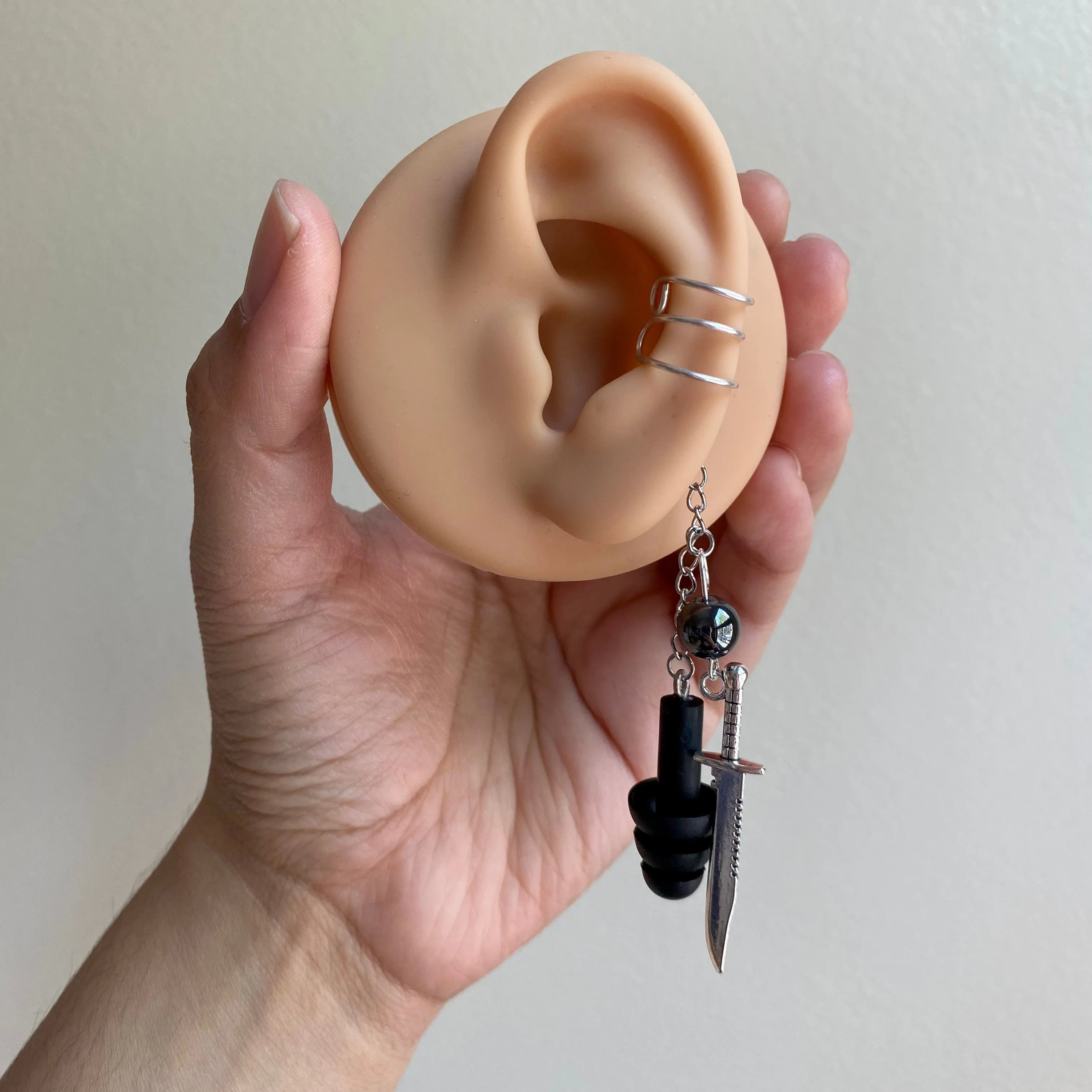 Hematite Sword Earplug Ear Cuffs