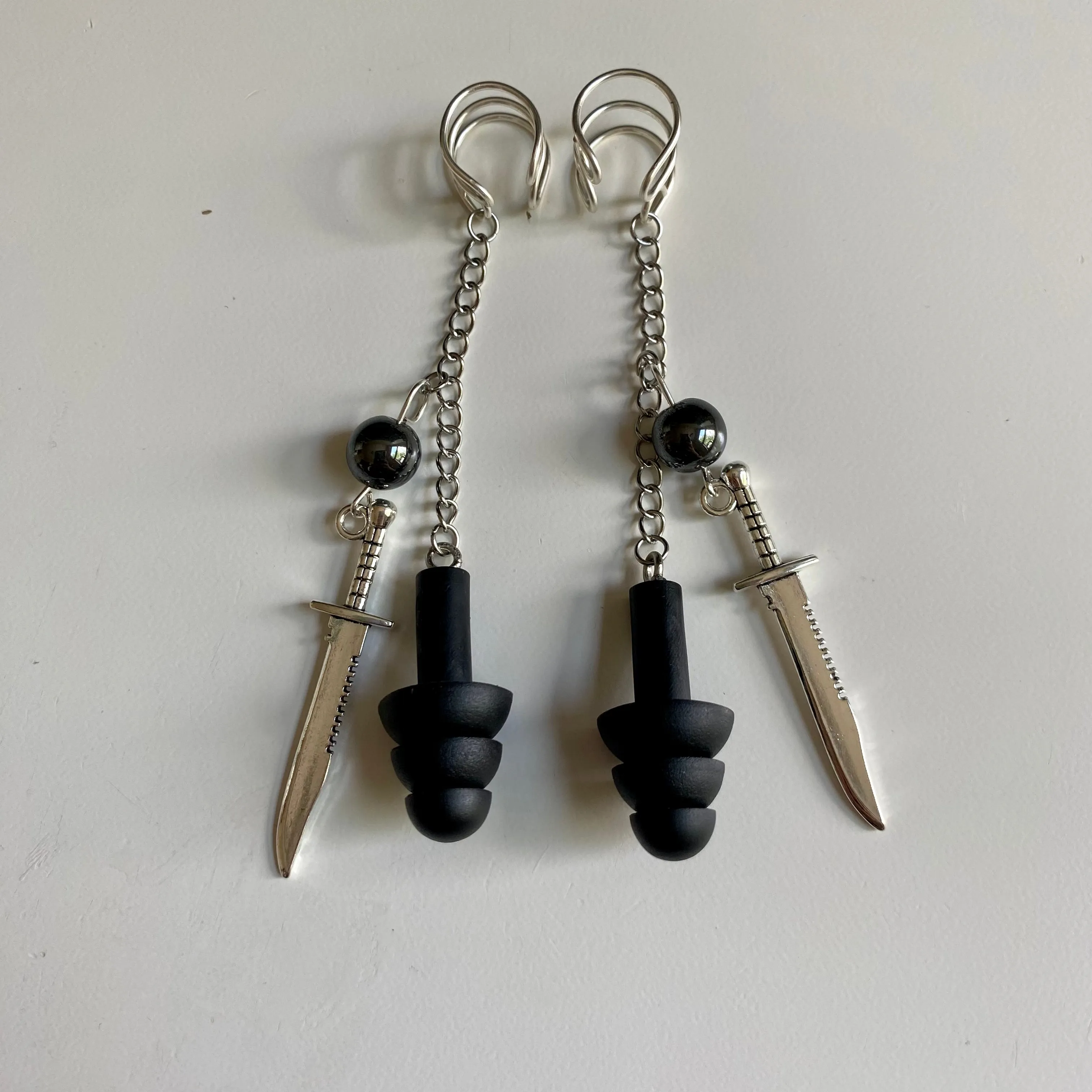 Hematite Sword Earplug Ear Cuffs