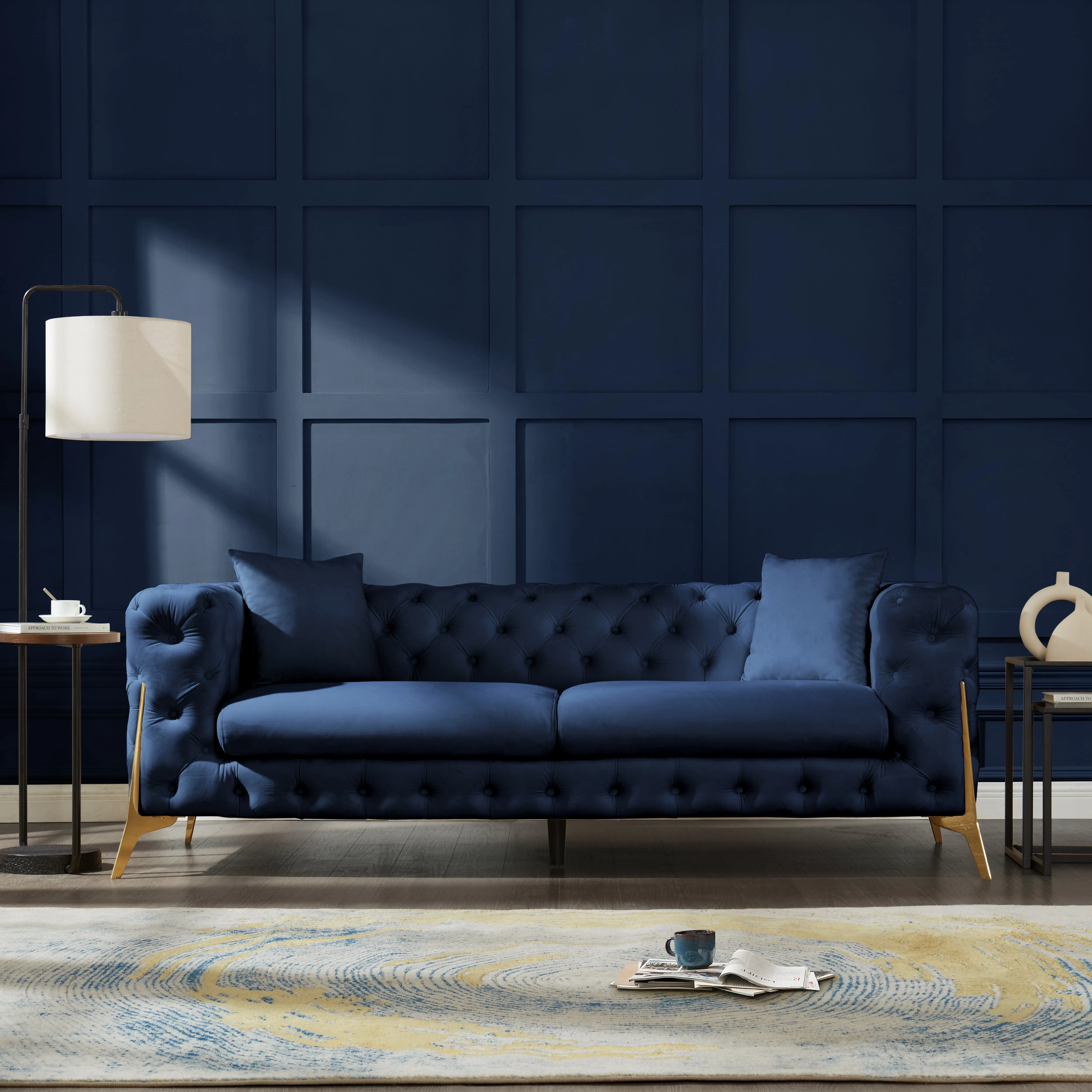 Jaguar 2 3 Seater Sofa Set Chesterfield Design Velvet, Dark Blue Velvet