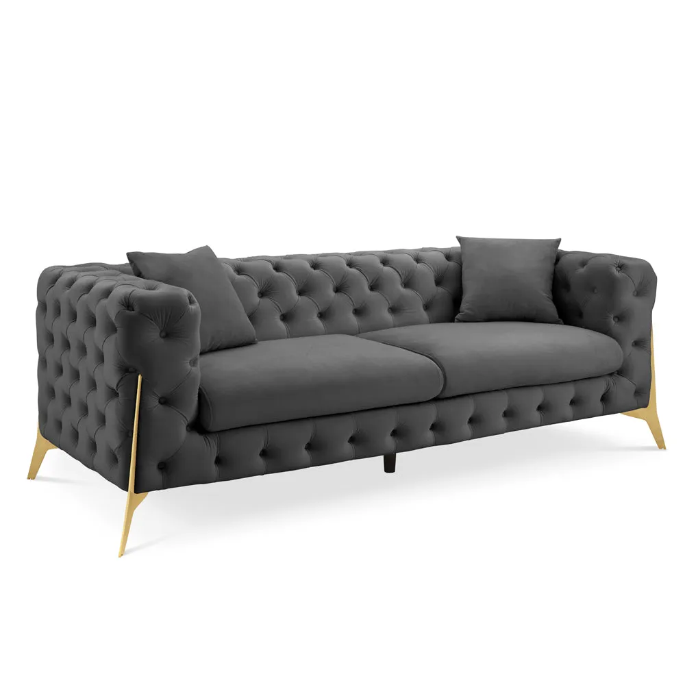 Jaguar 2 3 Seater Sofa Set Chesterfield Design Velvet, Dark Grey Velvet