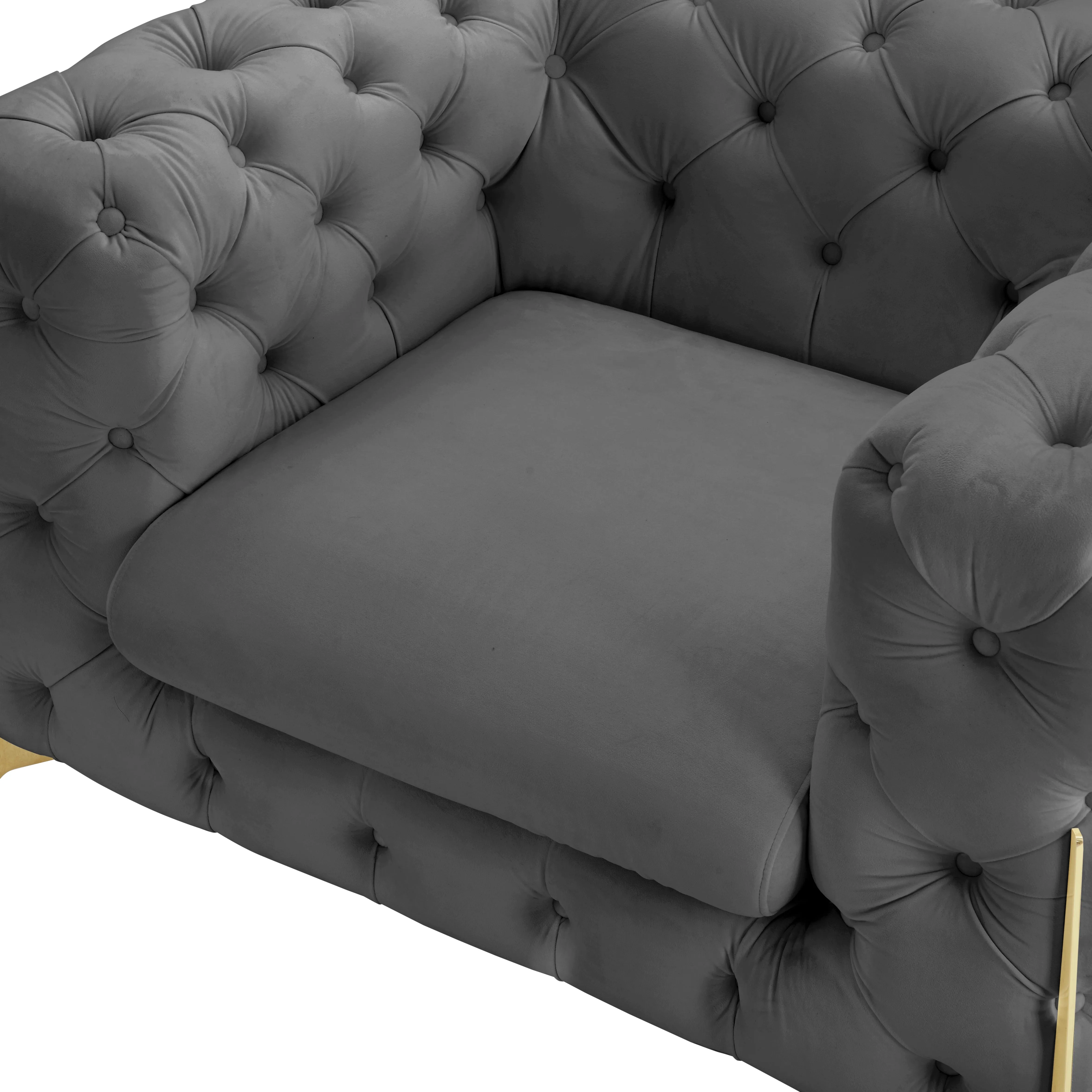 Jaguar Armchair Chesterfield Design Velvet, Dark Grey Velvet