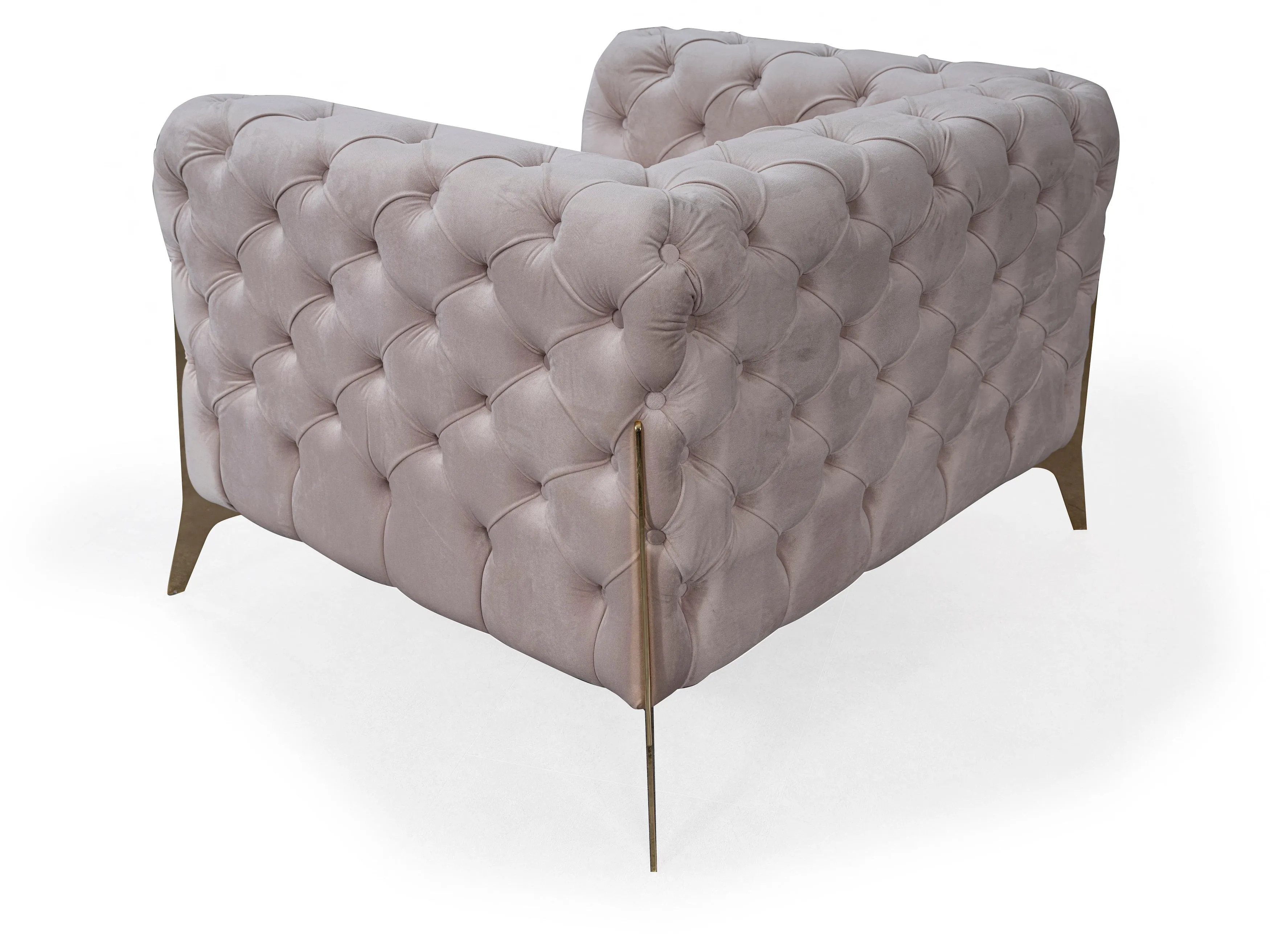 Jaguar Velvet Fabric 1 Seater Sofa Suite Chesterfield Metal Legs, Cream