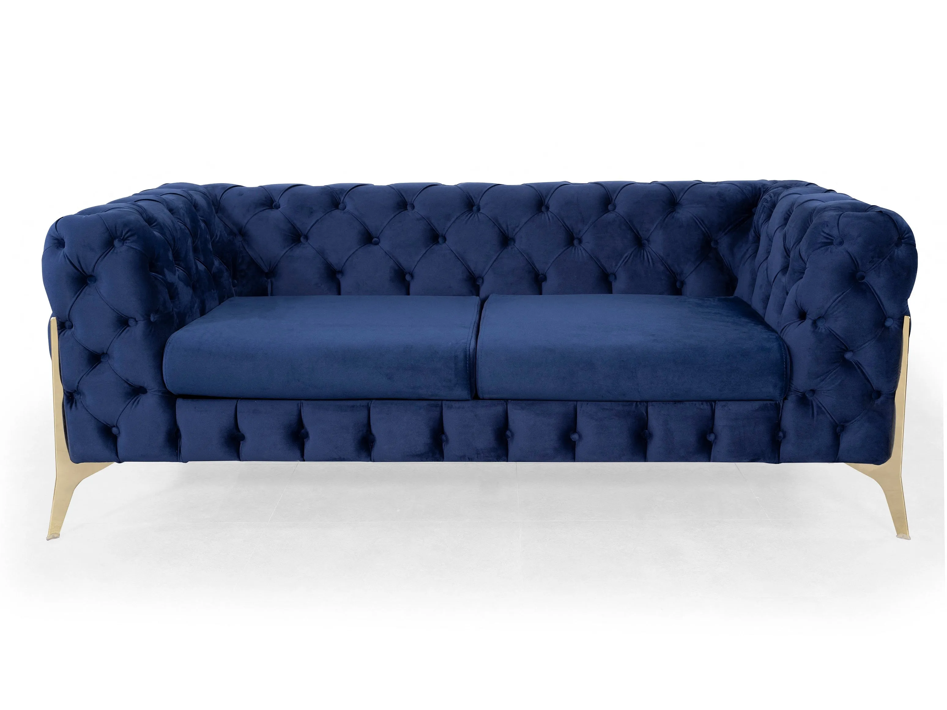 Jaguar Velvet Fabric 2 Seater Sofa Suite Chesterfield Metal Legs, Blue