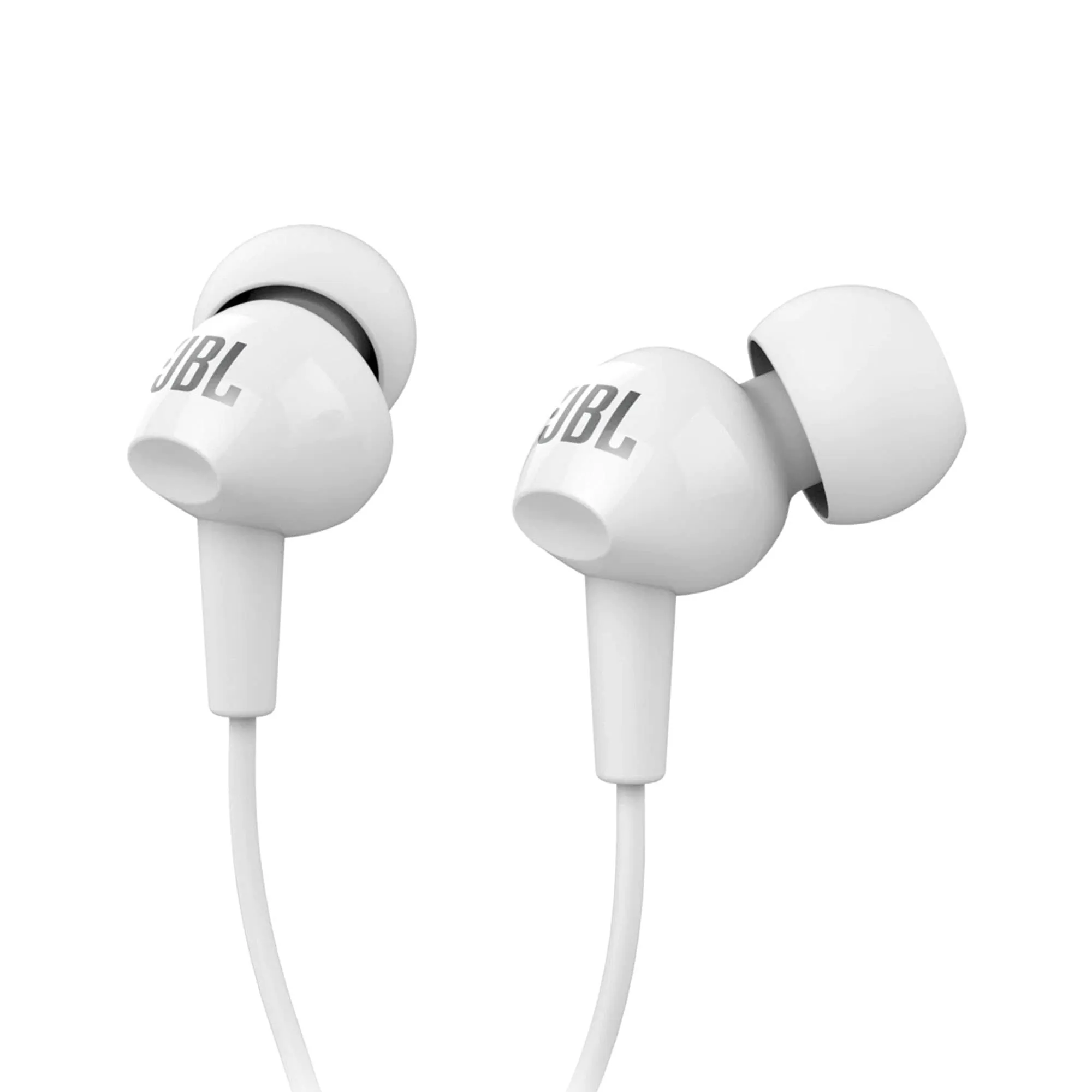 JBL C100SI Wired In Ear Headphones with Mic, JBL Pure Bass Sound, One Button Multi-function Remote, Angled Buds for Comfort fit (White)