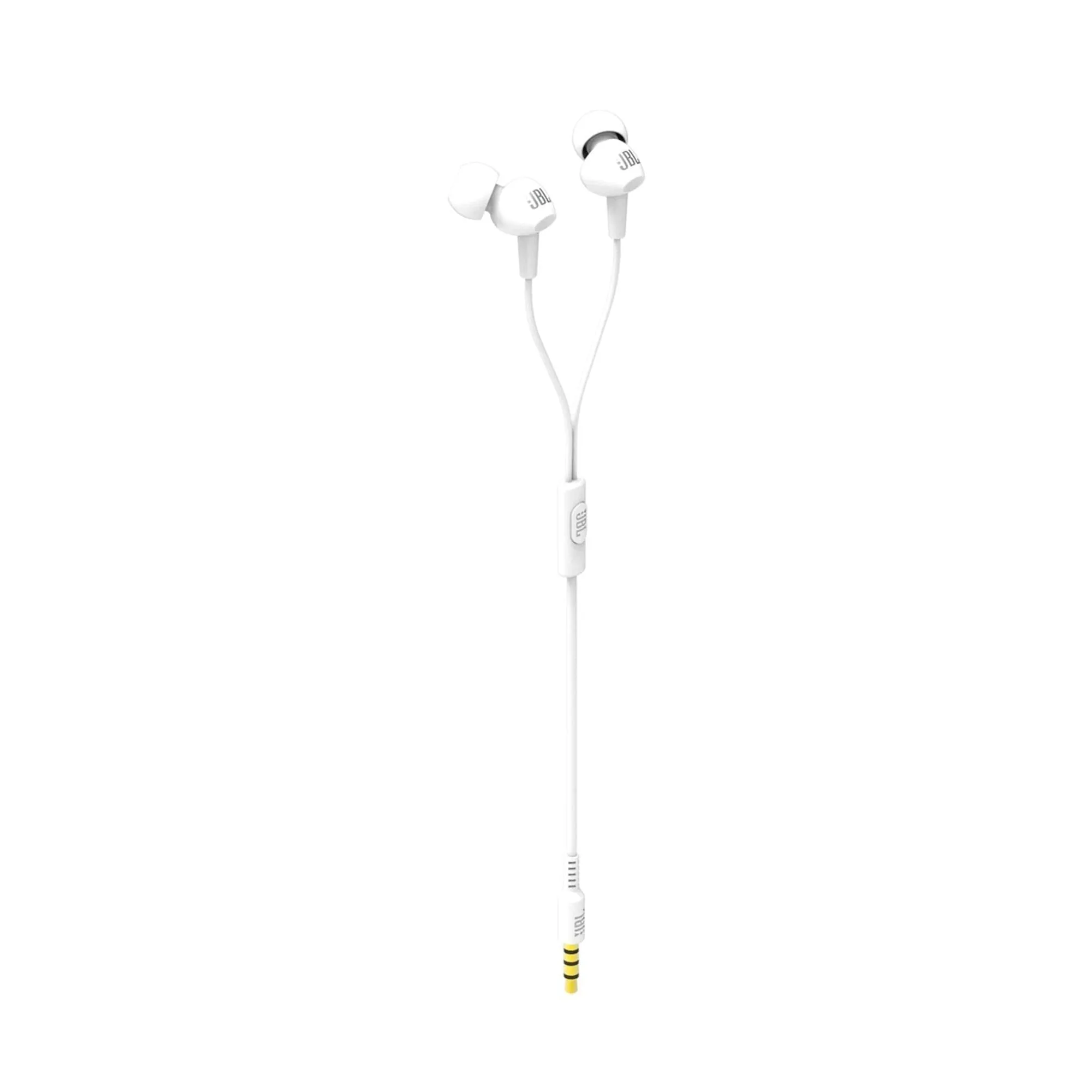 JBL C100SI Wired In Ear Headphones with Mic, JBL Pure Bass Sound, One Button Multi-function Remote, Angled Buds for Comfort fit (White)
