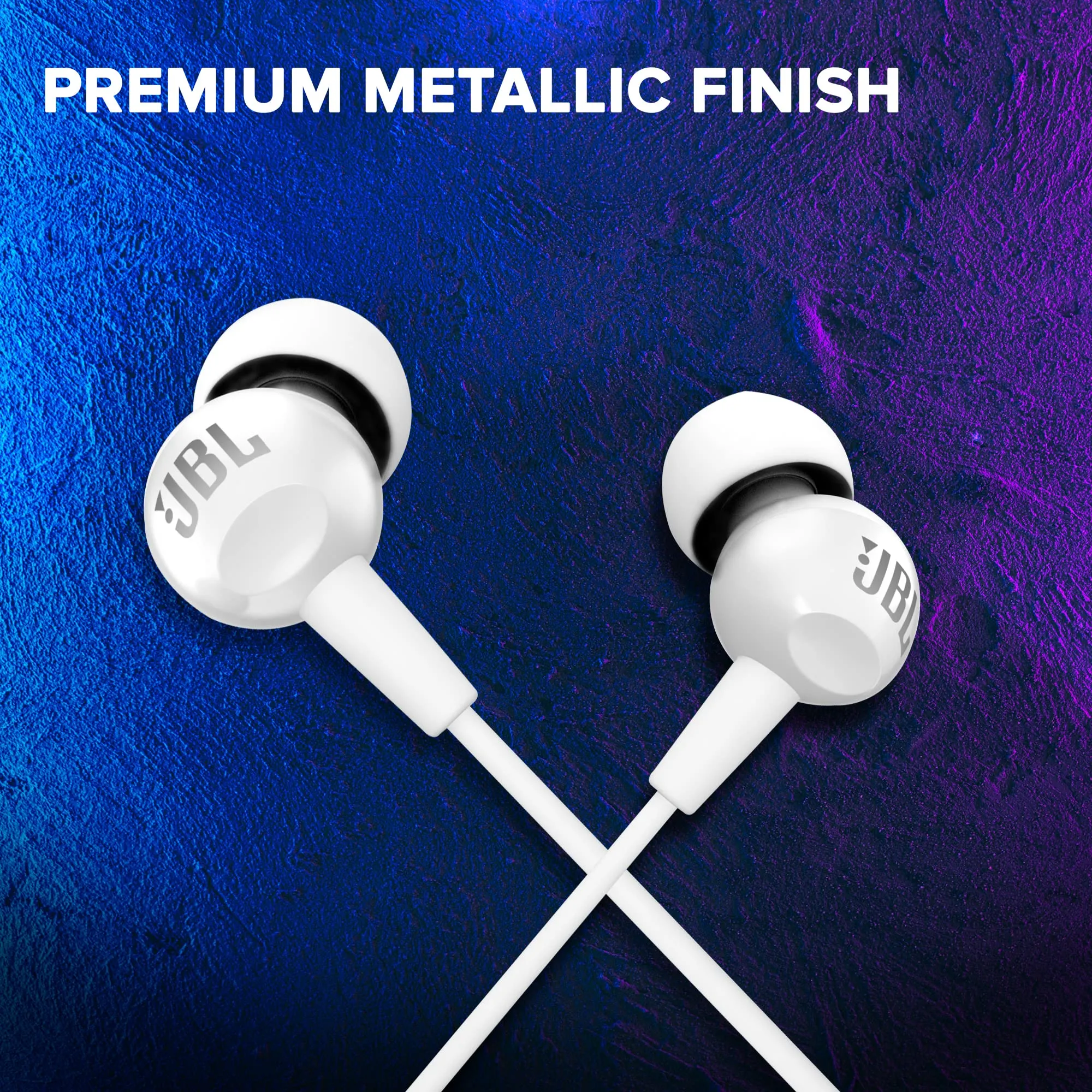 JBL C100SI Wired In Ear Headphones with Mic, JBL Pure Bass Sound, One Button Multi-function Remote, Angled Buds for Comfort fit (White)