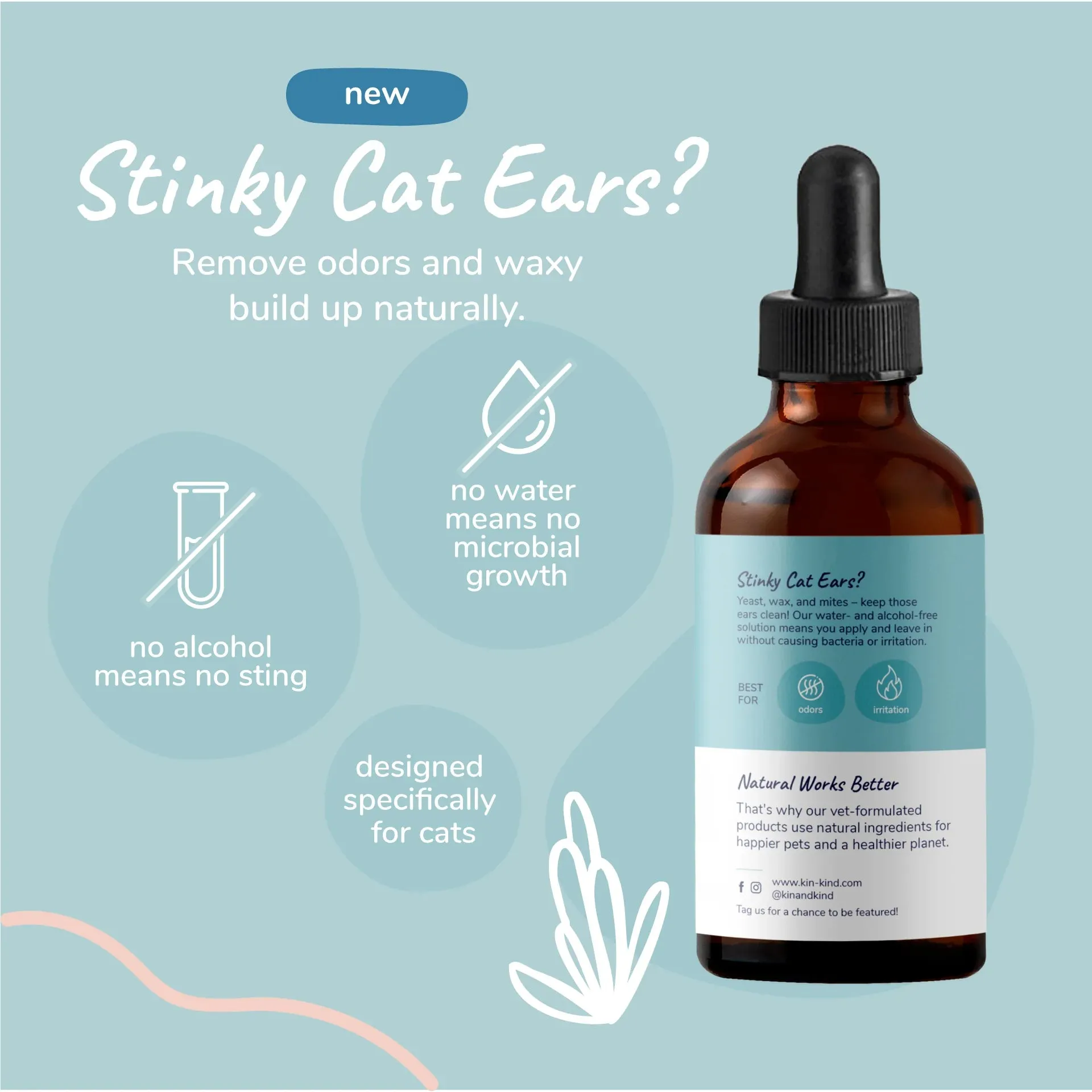 Kin   Kind - Natural Kitty Ear Cleaner 4 fl oz