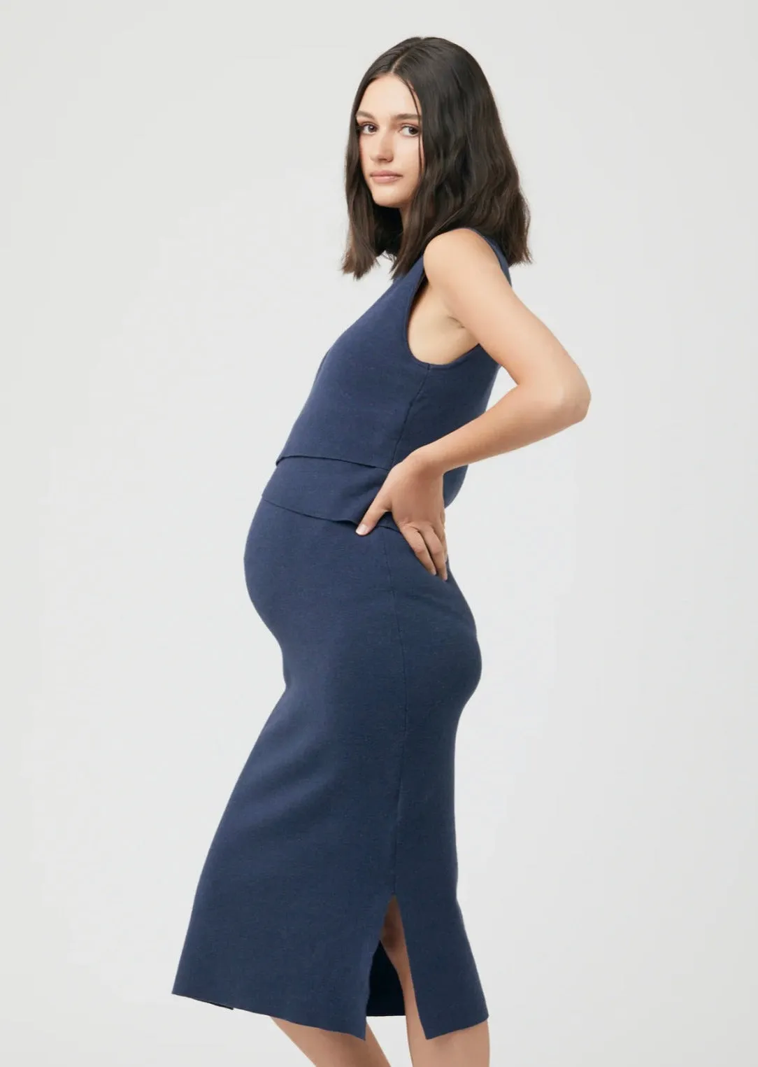 Layered Knit Nursing Dress - Navy