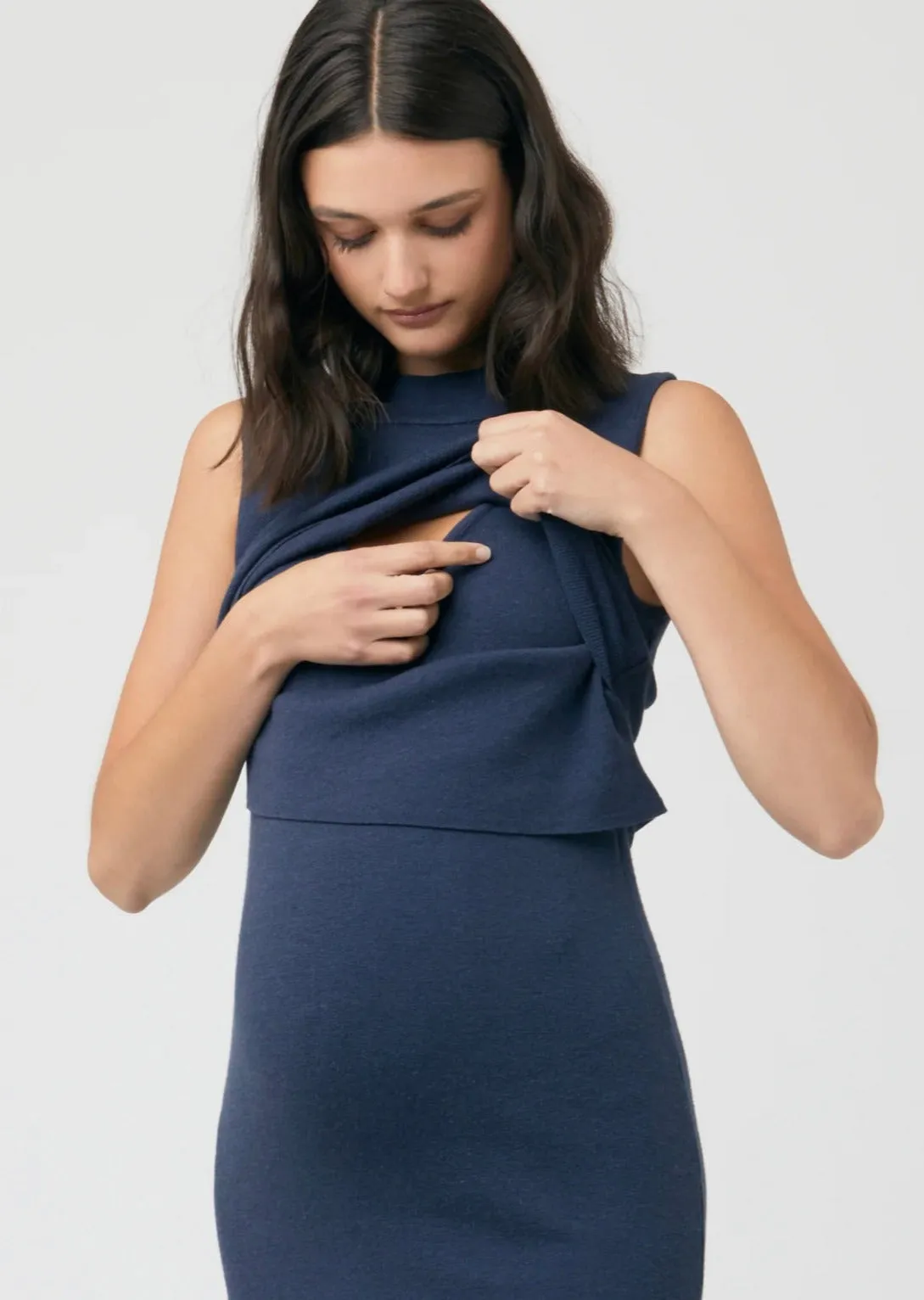 Layered Knit Nursing Dress - Navy