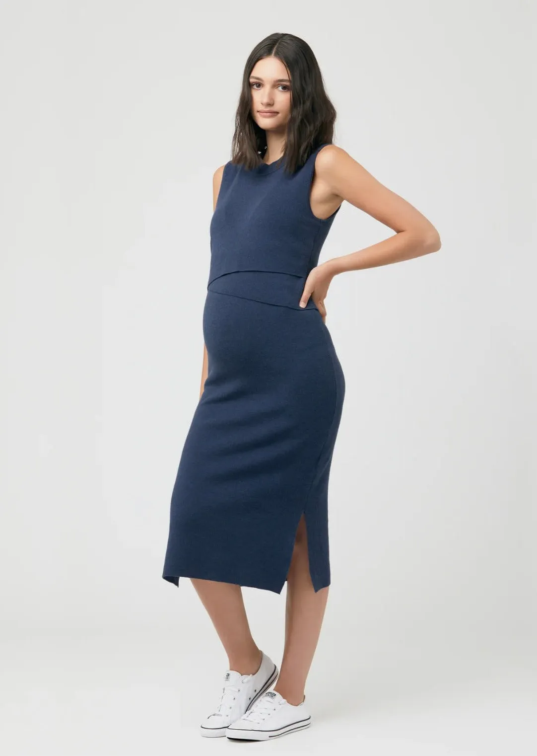 Layered Knit Nursing Dress - Navy