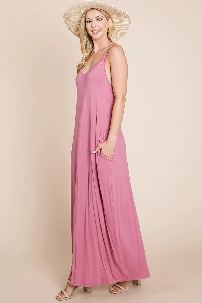Light Cami Strap Pocketed Jersey Maxi Dress