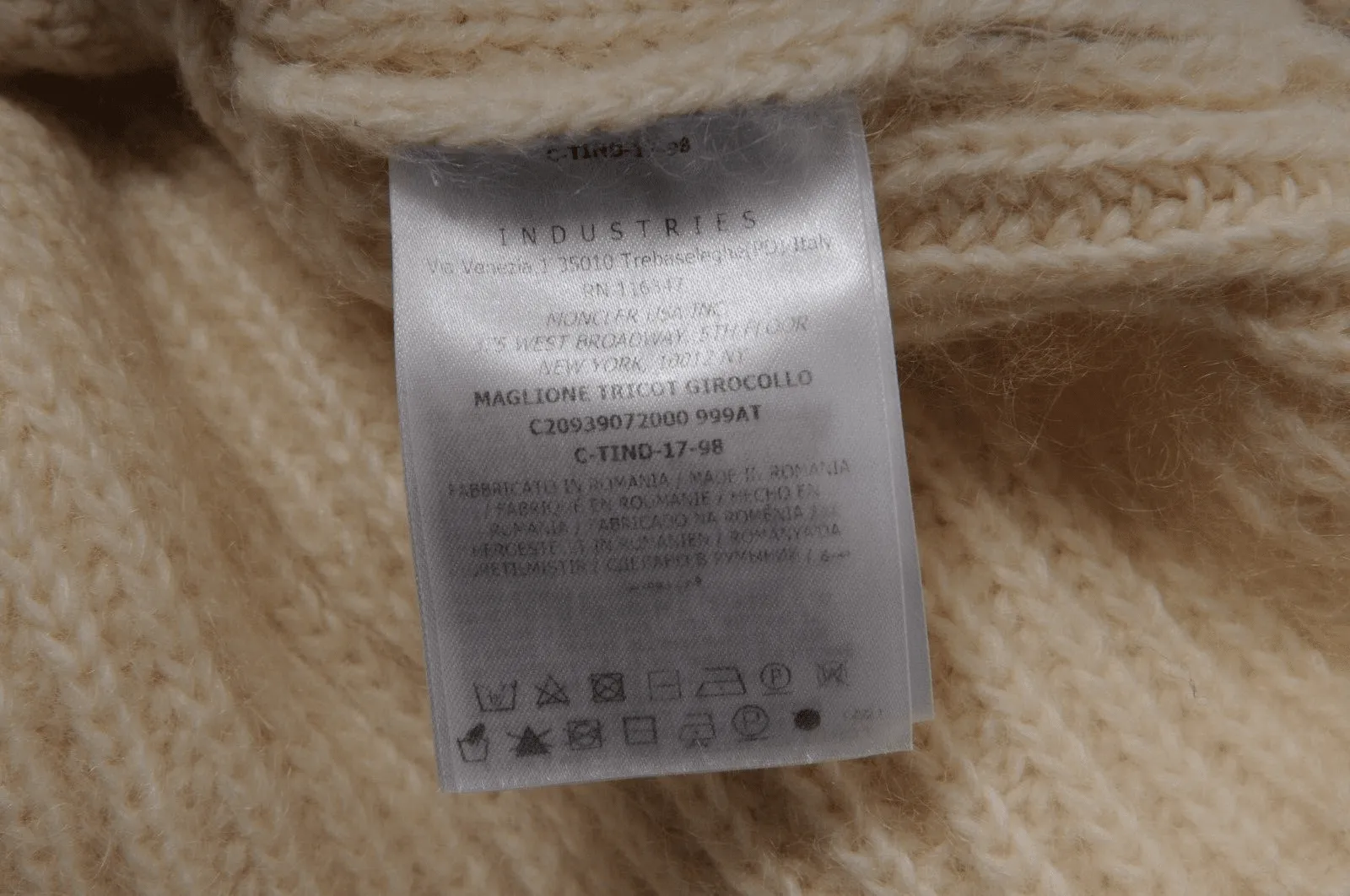 Maglione Tricot Girocollo Large Cream Tan Ribbed Sweater Wool