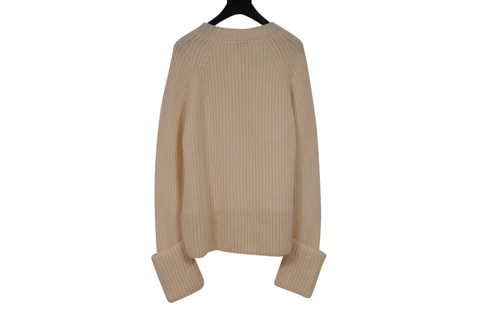 Maglione Tricot Girocollo Large Cream Tan Ribbed Sweater Wool
