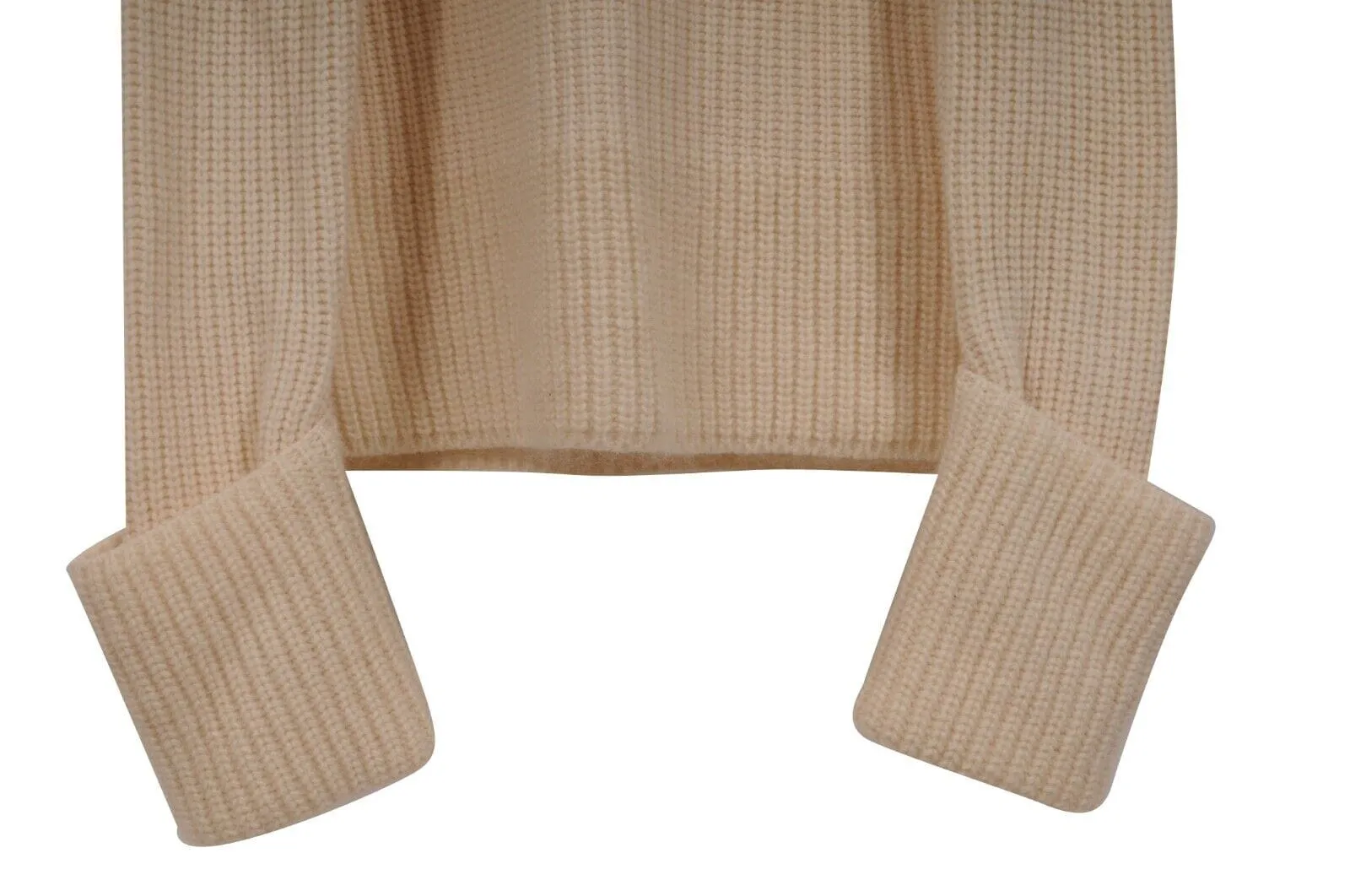 Maglione Tricot Girocollo Large Cream Tan Ribbed Sweater Wool
