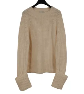Maglione Tricot Girocollo Large Cream Tan Ribbed Sweater Wool
