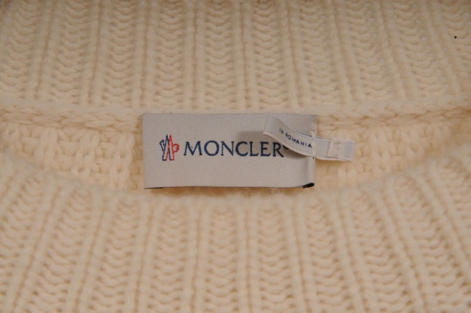 Maglione Tricot Girocollo Large Cream Tan Ribbed Sweater Wool
