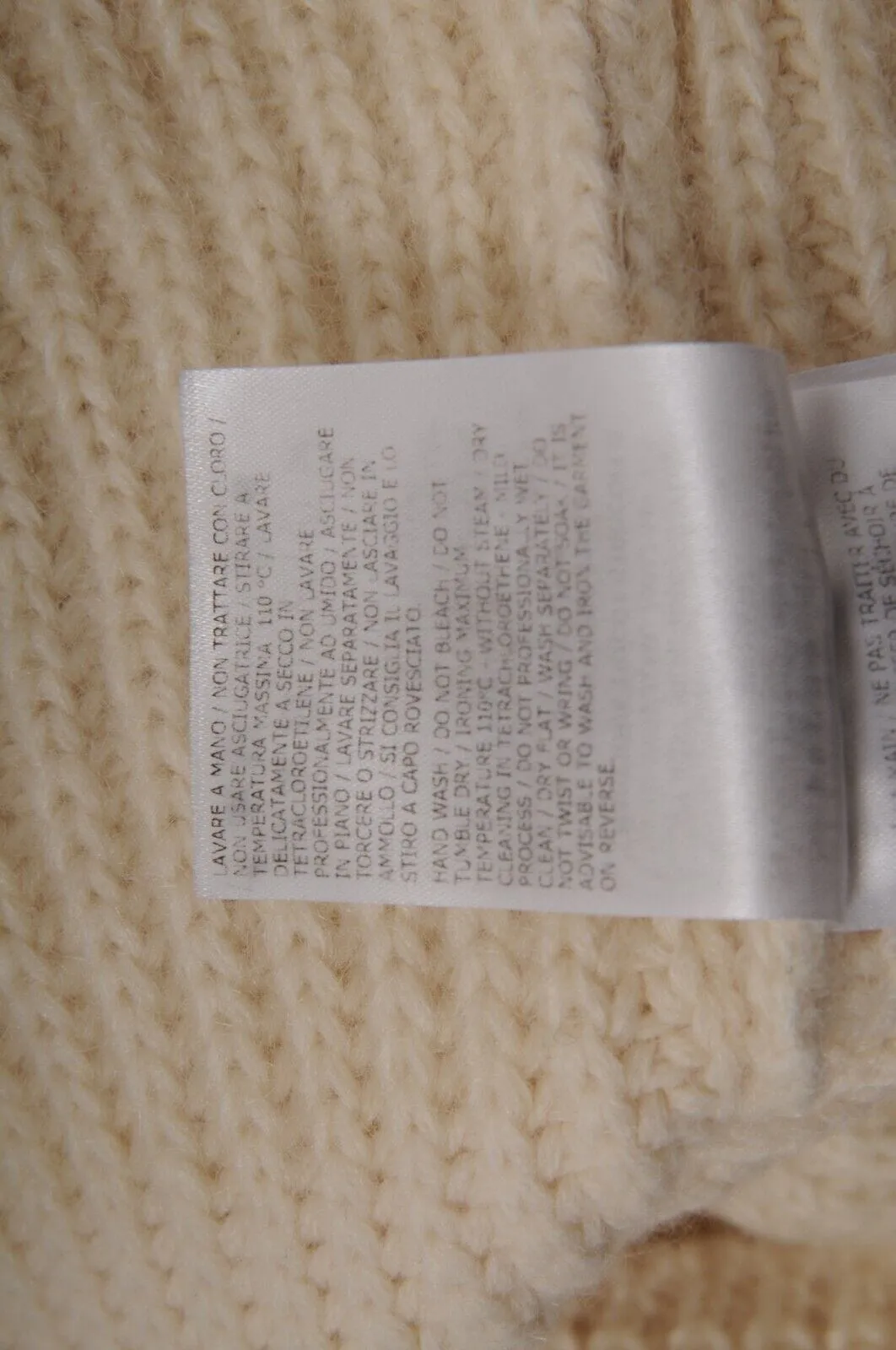 Maglione Tricot Girocollo Large Cream Tan Ribbed Sweater Wool