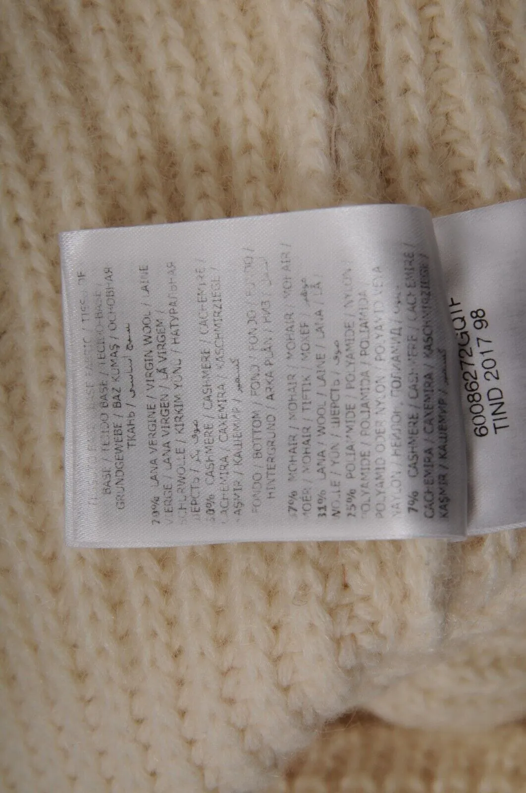 Maglione Tricot Girocollo Large Cream Tan Ribbed Sweater Wool