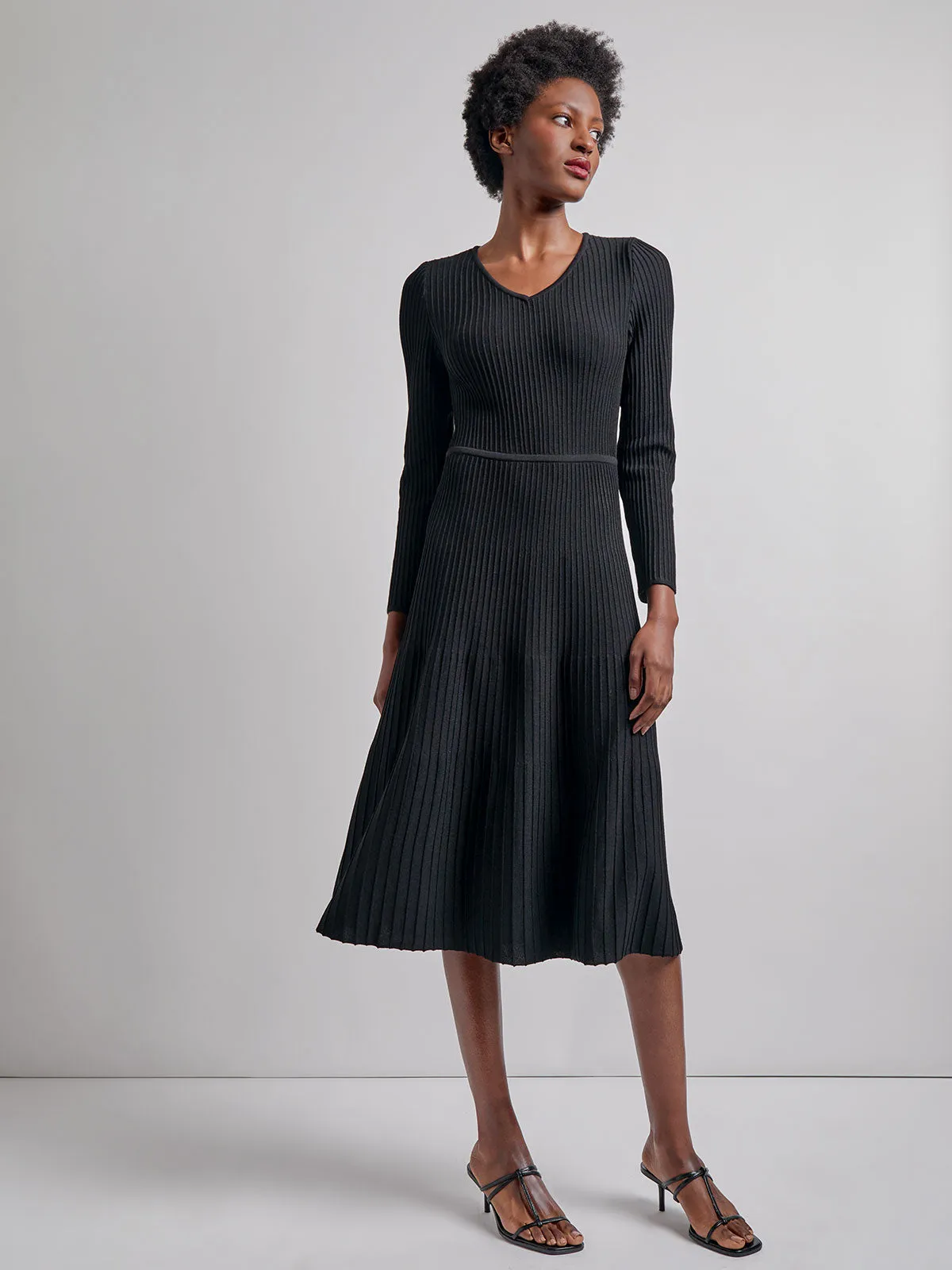 Modern Fit & Flare Ribbed Soft Knit Midi Dress
