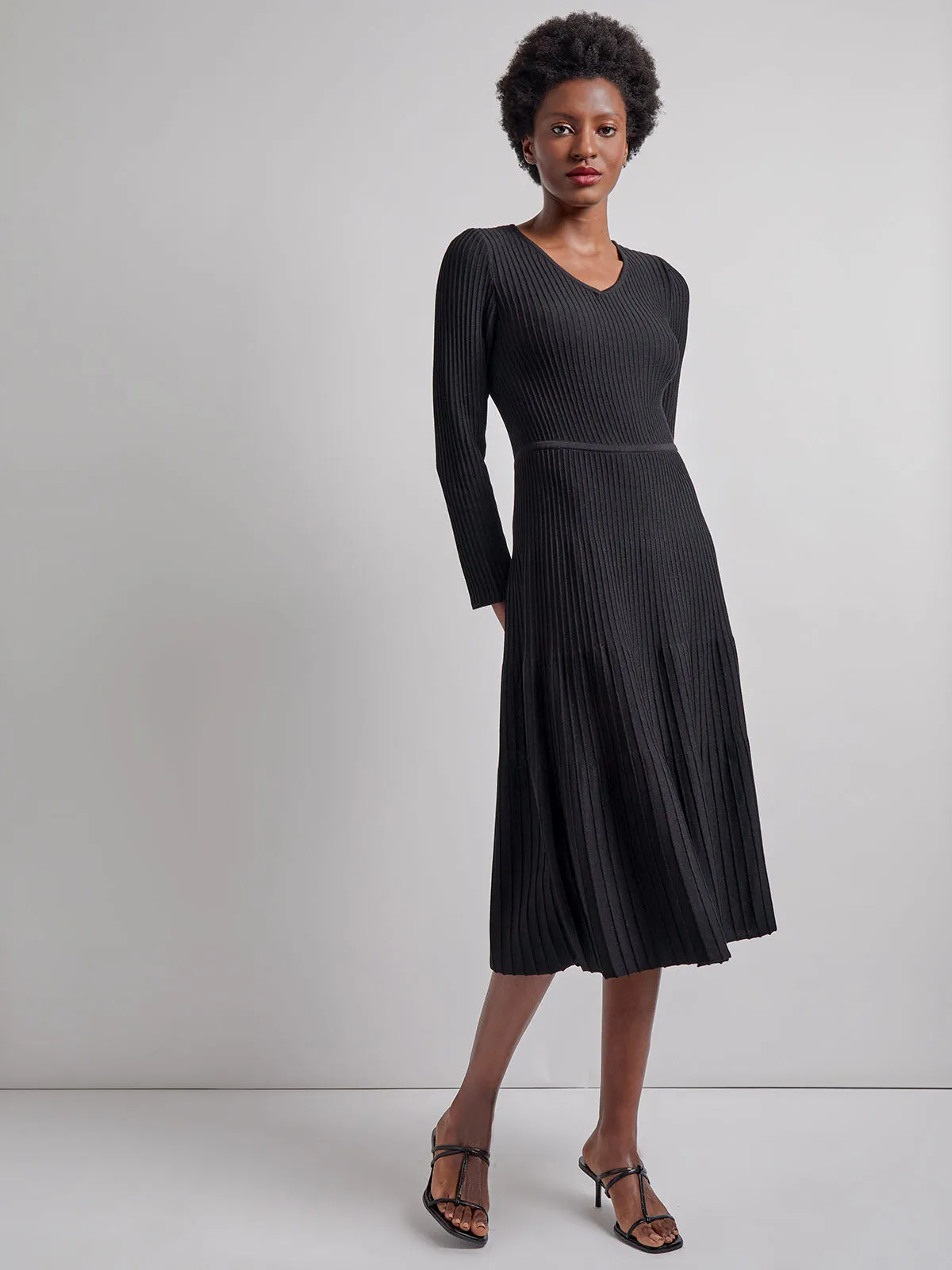 Modern Fit & Flare Ribbed Soft Knit Midi Dress