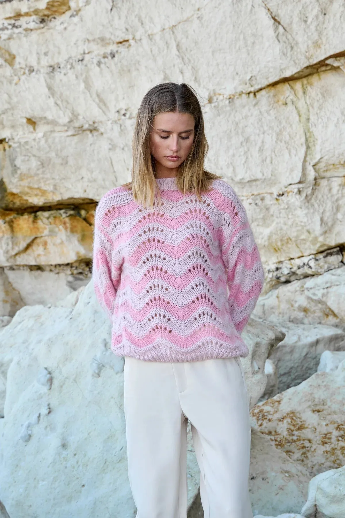 Panama Knit Jumper - Rose/Cream