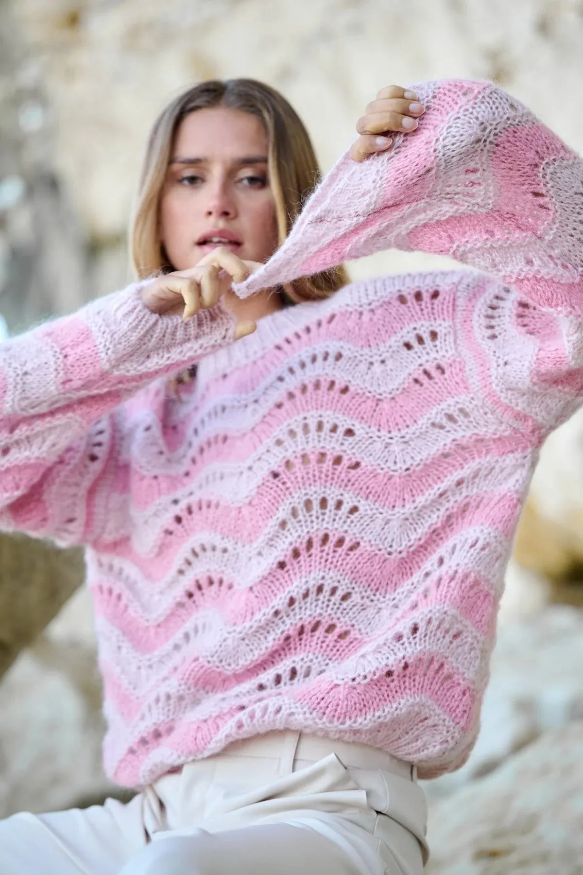 Panama Knit Jumper - Rose/Cream