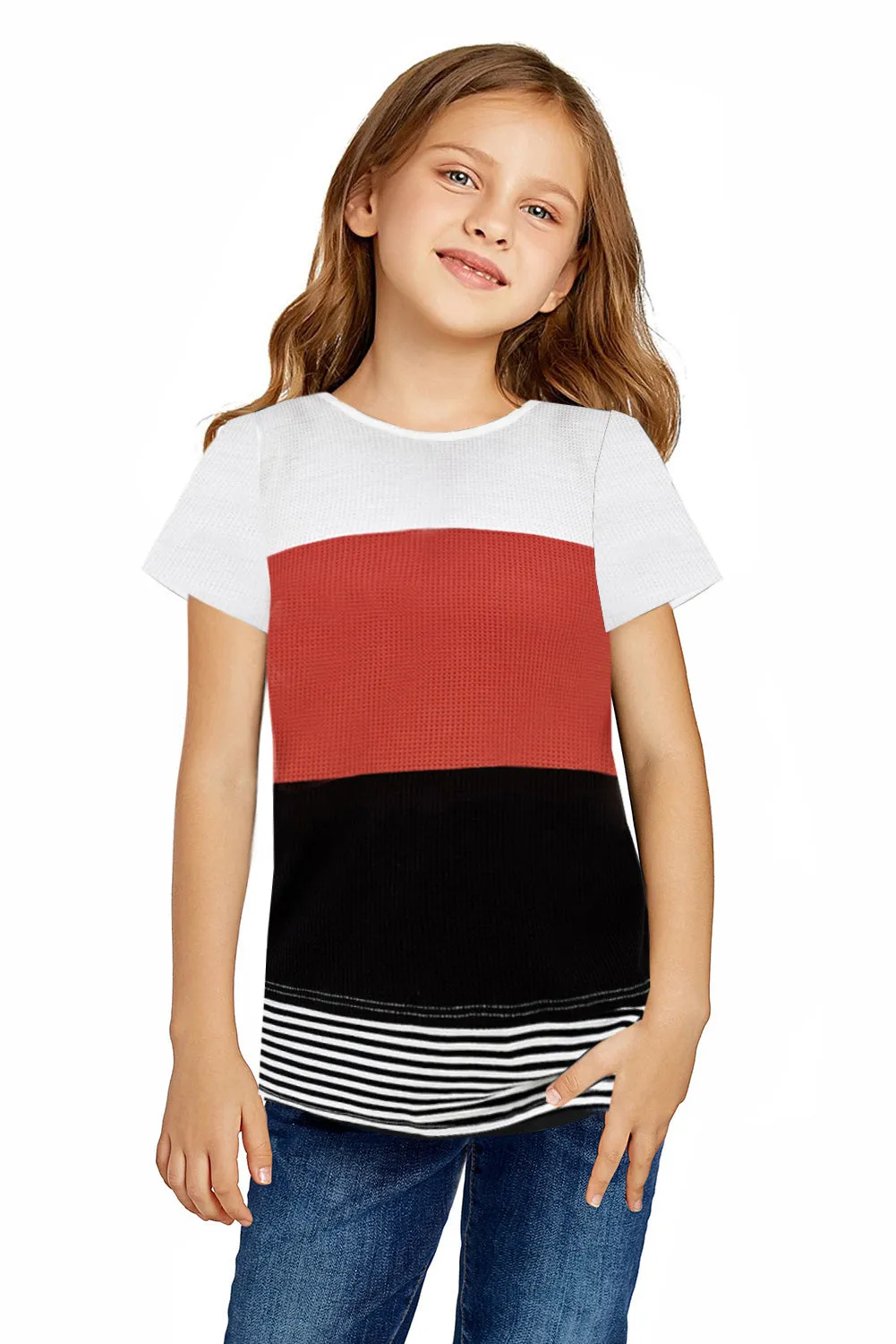 Parent-child Colorblock Striped Girls' T-shirt