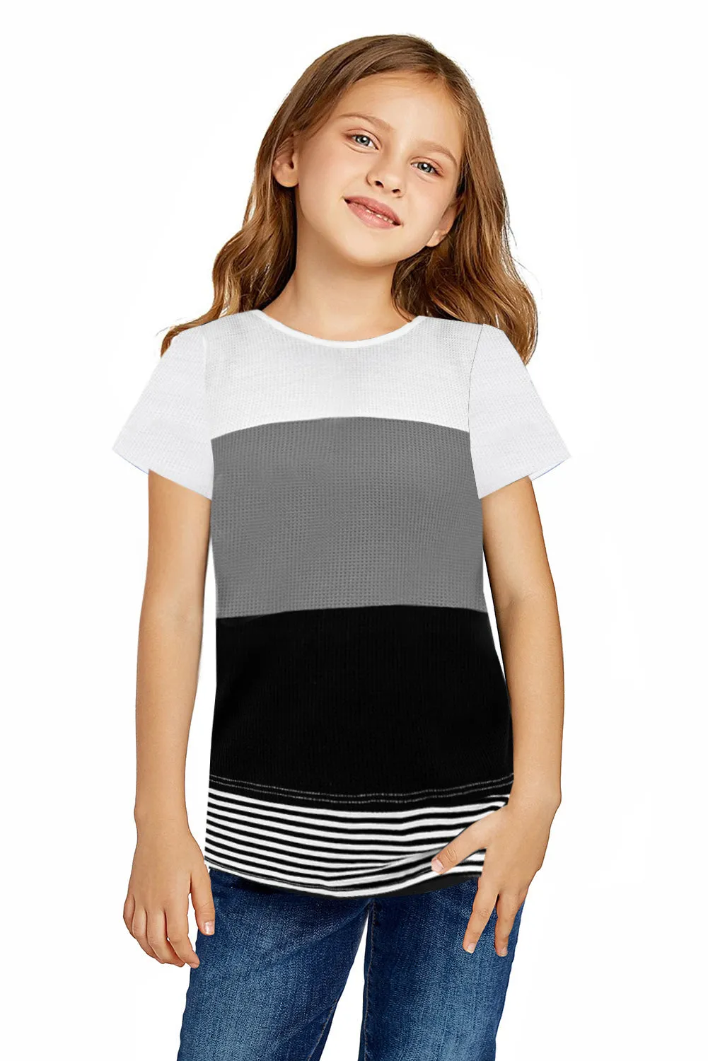 Parent-child Colorblock Striped Girls' T-shirt