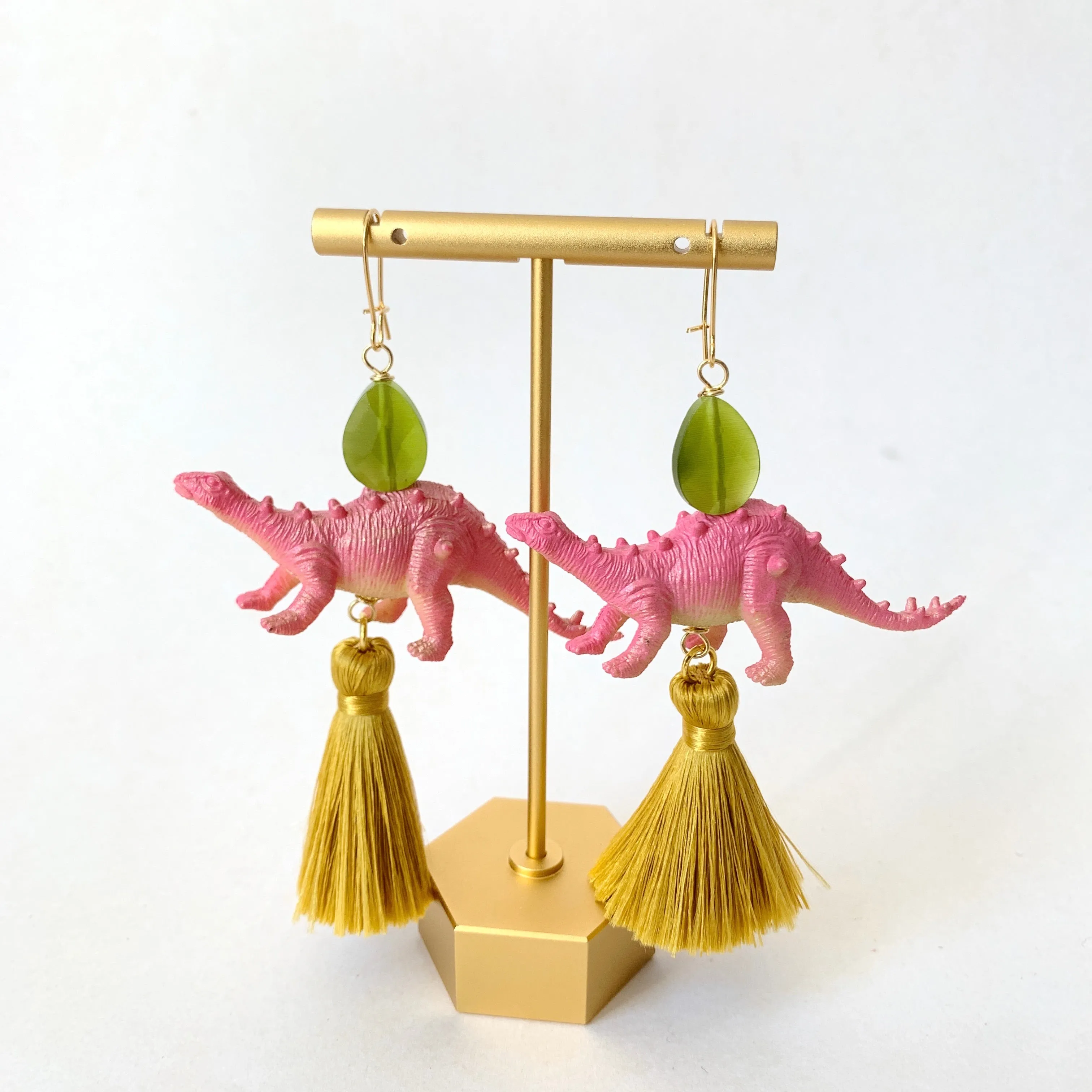 Pink Dinosaur Tassel Earrings